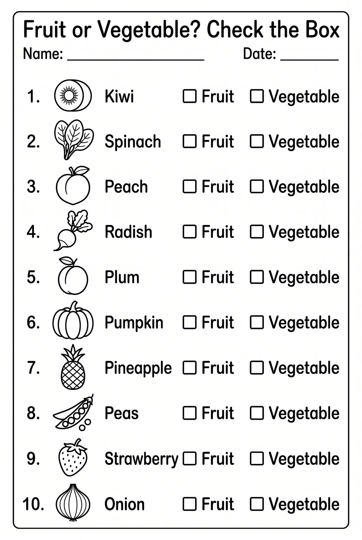 Fruits and Vegetables Worksheet: Check the Box worksheet preview