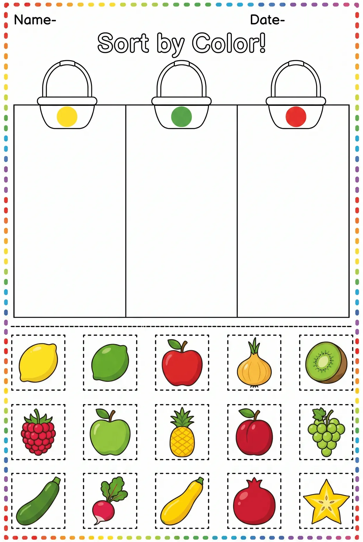 Sort Fruits and Vegetables by Color Worksheet, page 1 preview