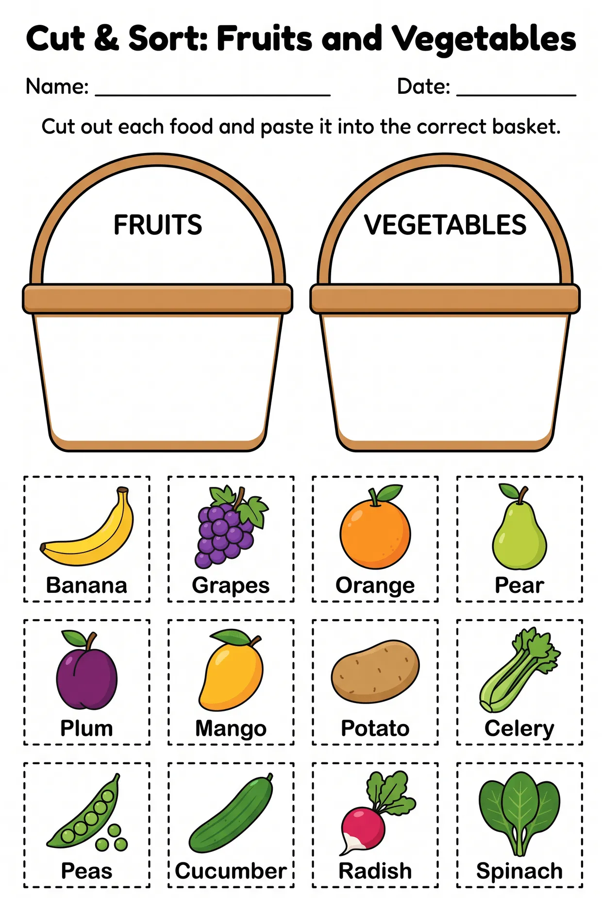 Fruits and Vegetables Cut and Paste Worksheet worksheet preview