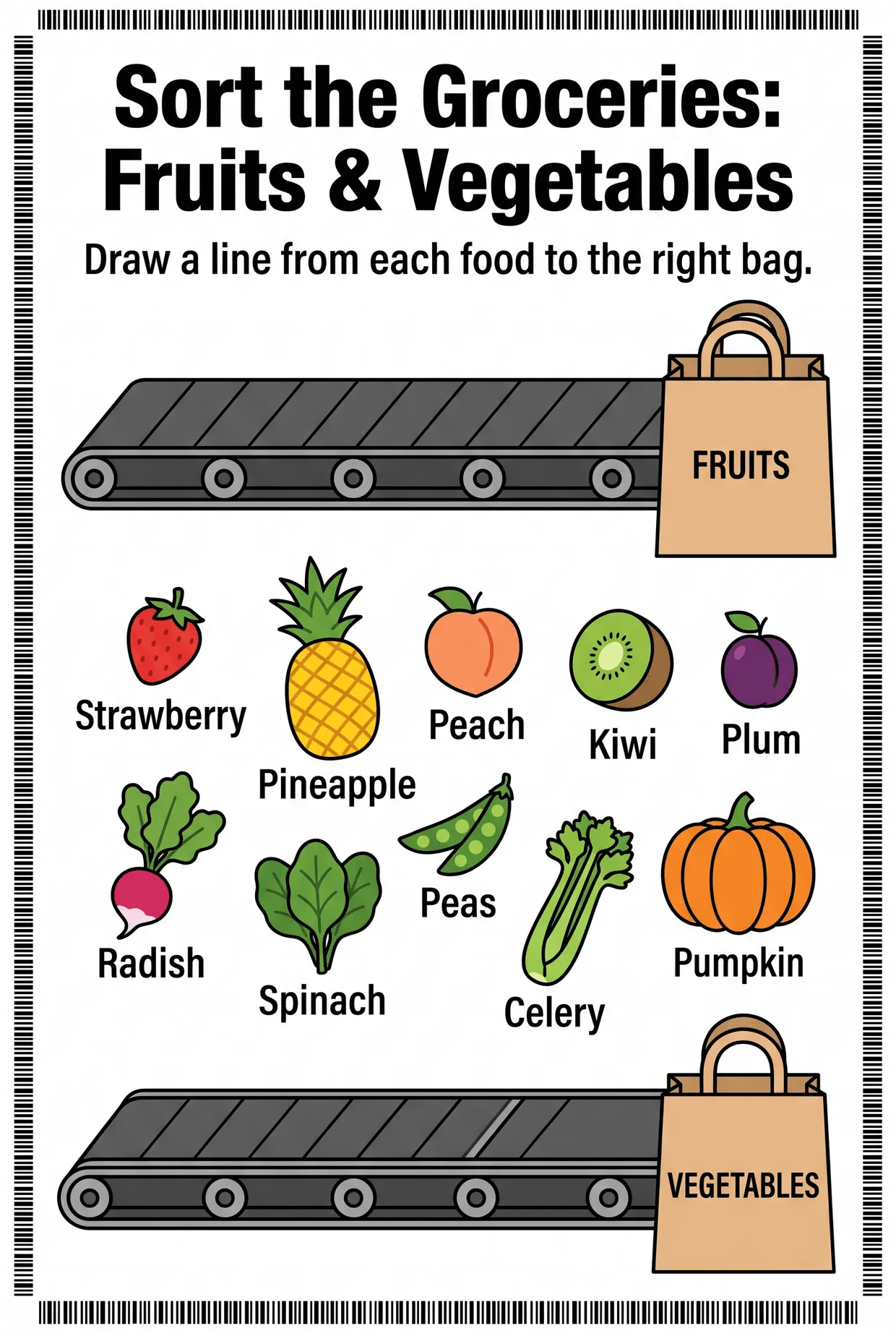 Sort the Groceries: Fruits and Vegetables Worksheet, page 1 preview