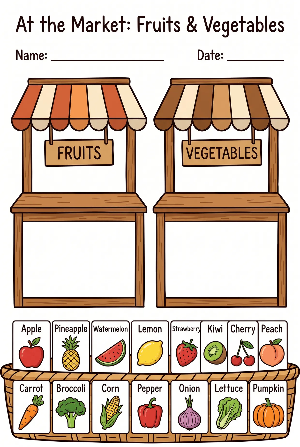 At the Market Fruits and Vegetables Worksheet, page 1 preview
