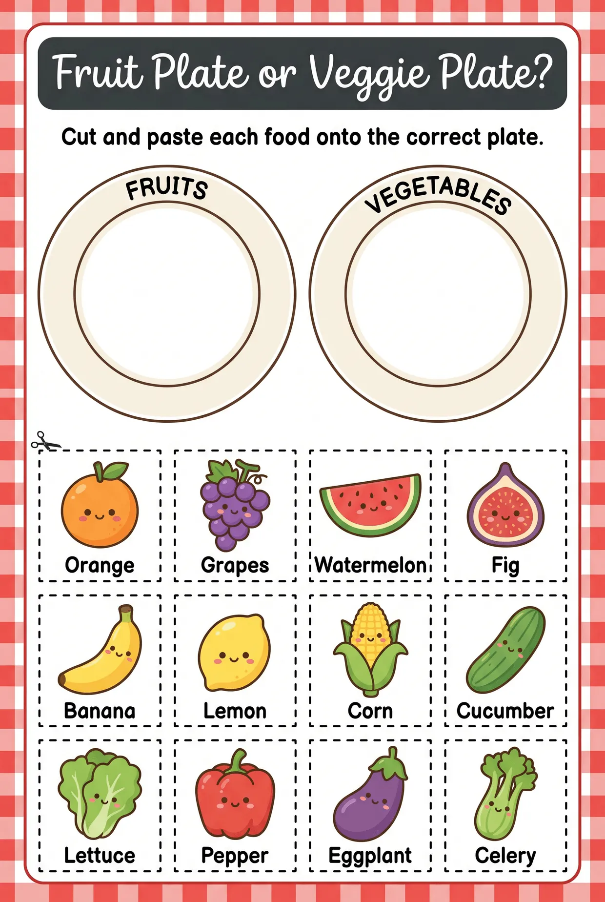 Fruits and Vegetables Worksheet: Fruit or Veggie Plate, page 1 preview