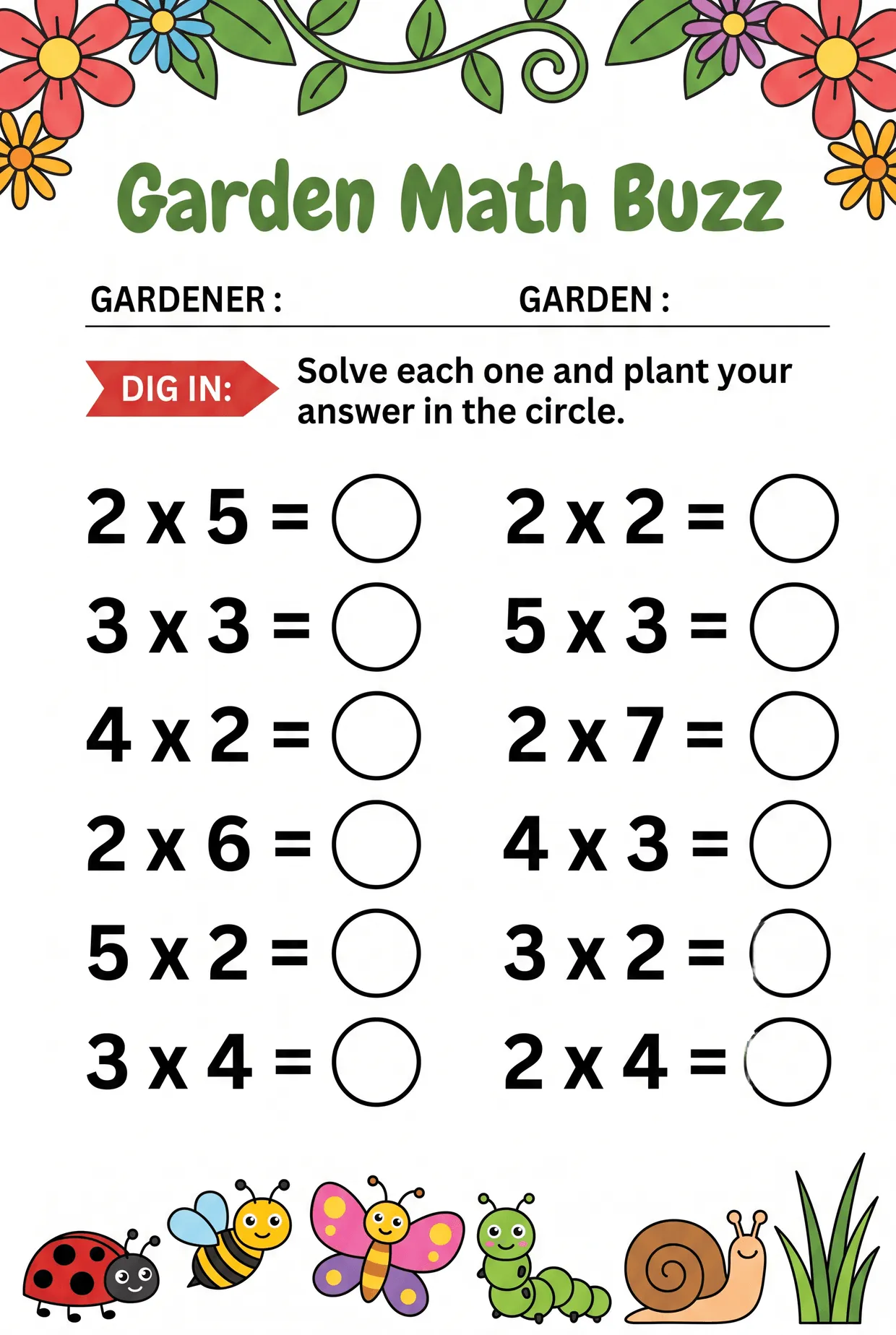 Garden Math Buzz: Bug Multiplication Worksheet worksheet preview