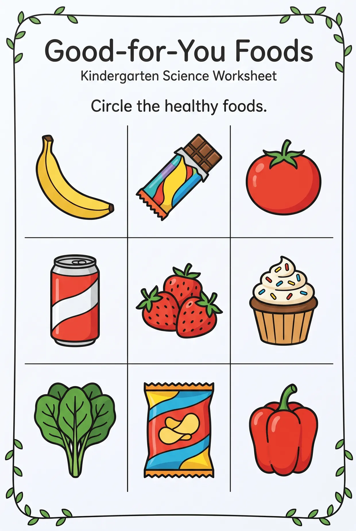 Good-for-You Foods: Circle the Healthy Foods worksheet preview