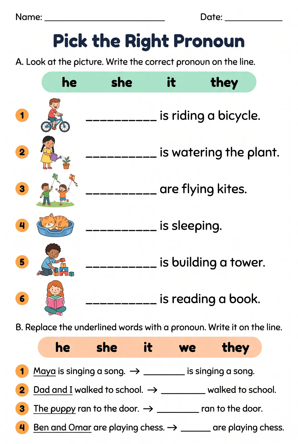 Pick the Right Pronoun: Picture Worksheet for Grade 2, page 1 preview