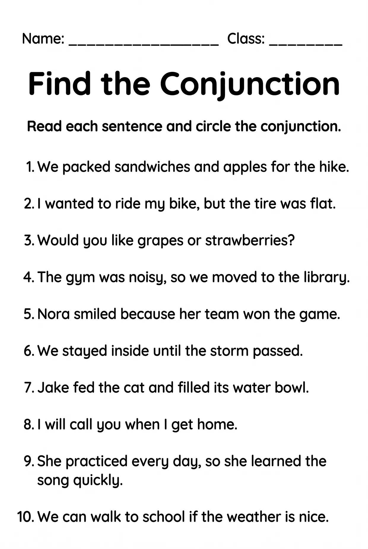 Find the Conjunction Worksheet for 3rd Grade, page 1 preview