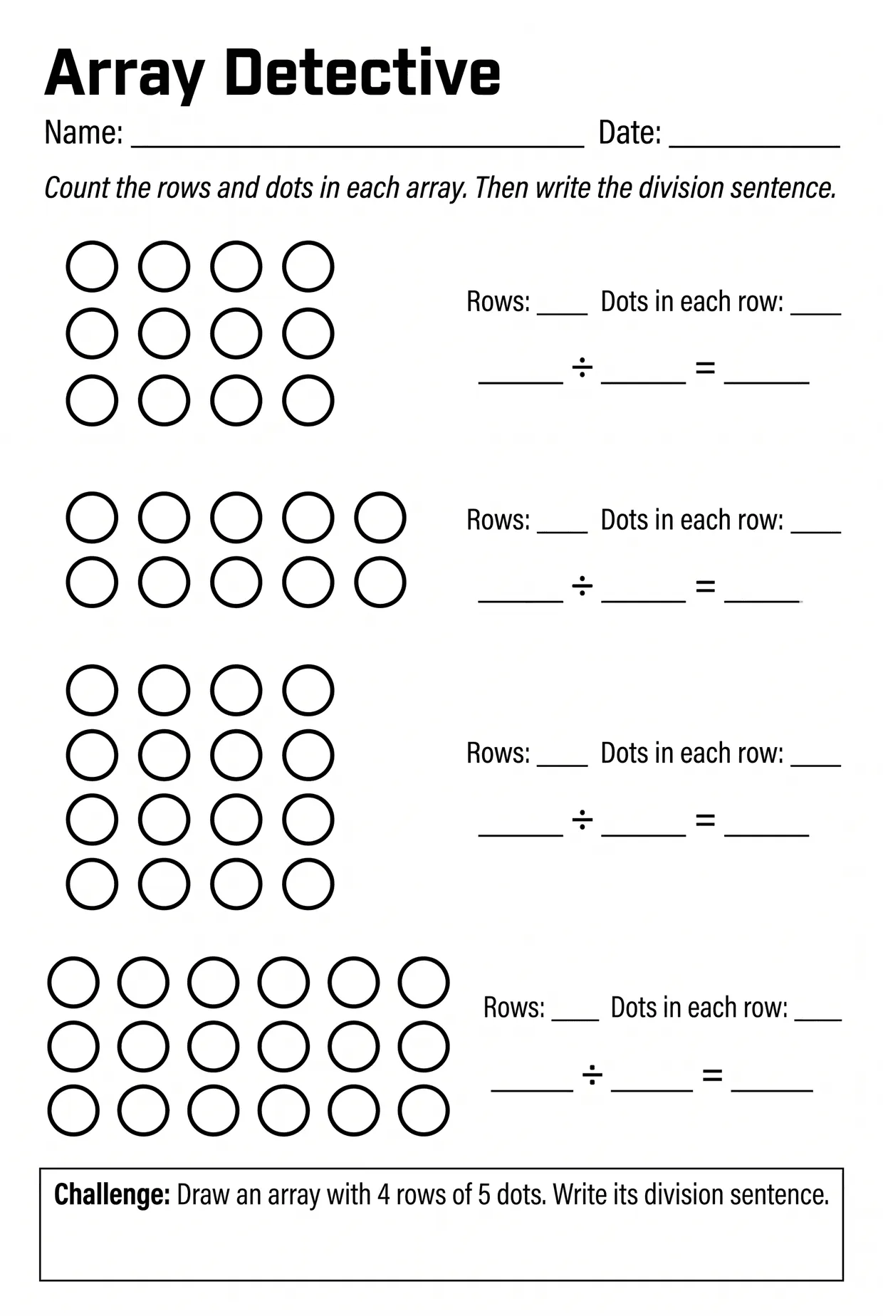 Array Detective: Division Arrays Worksheet Grade 3, page 1 preview