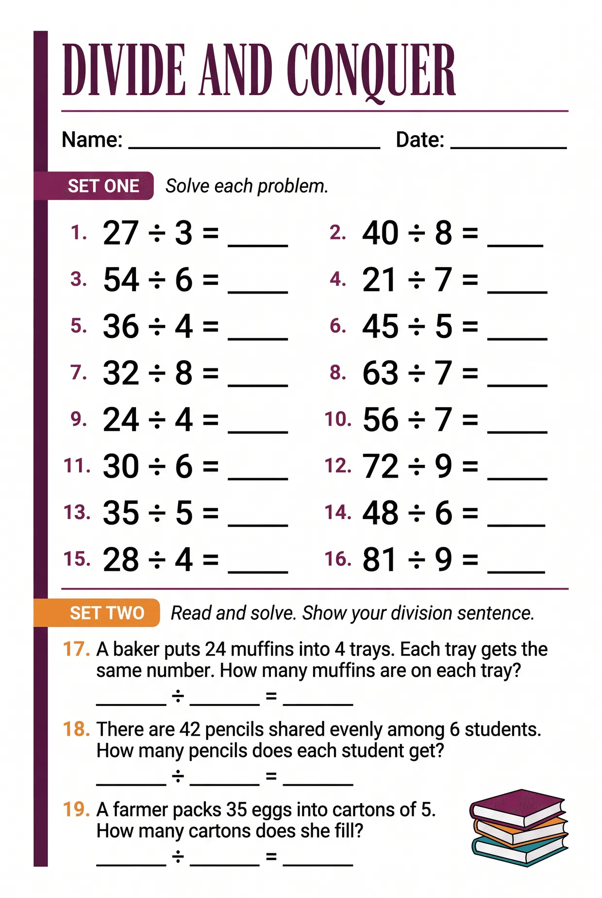 Divide and Conquer: 3rd Grade Division Worksheet, page 1 preview