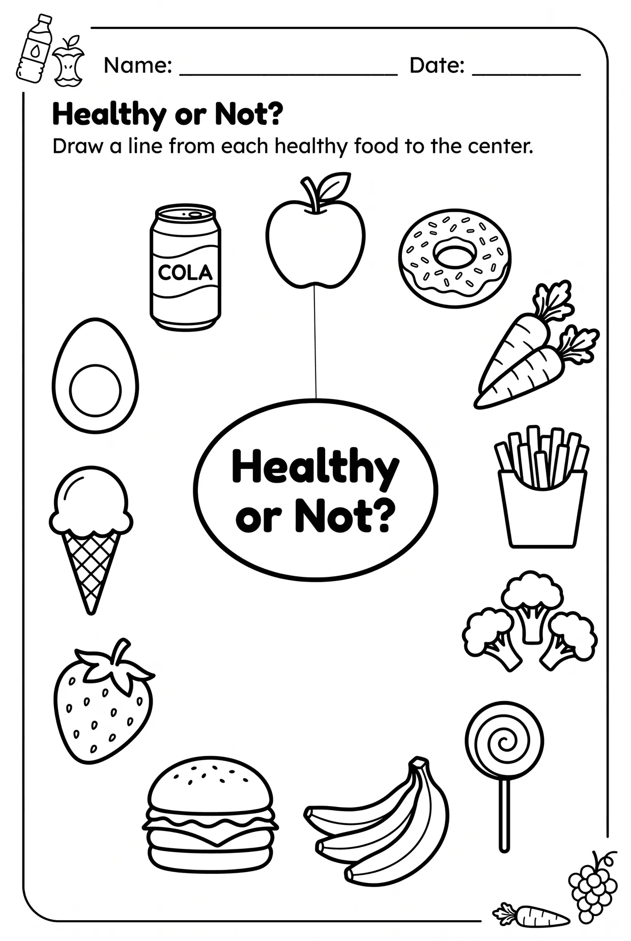 Healthy or Not? Draw a Line to the Healthy Food worksheet preview