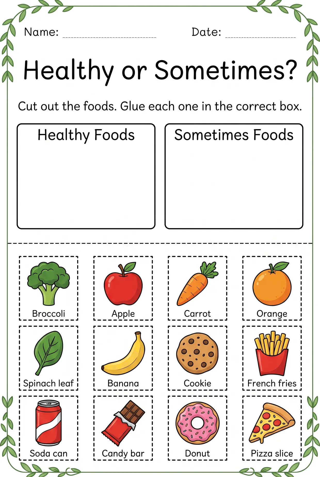 Healthy or Sometimes? Cut and Sort the Foods worksheet preview