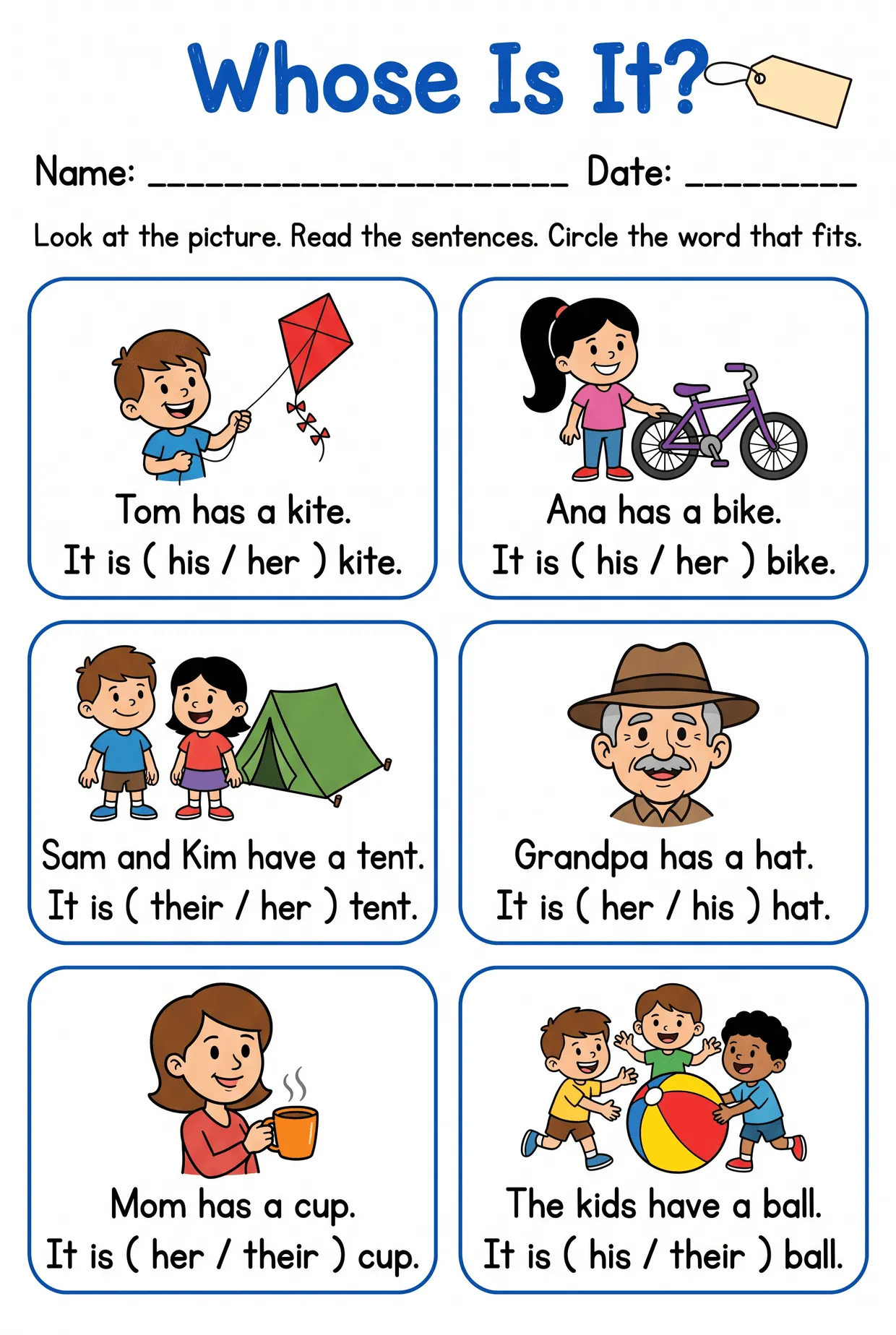 His Her Their Possessive Pronoun Worksheet for Grade 1, page 1 preview
