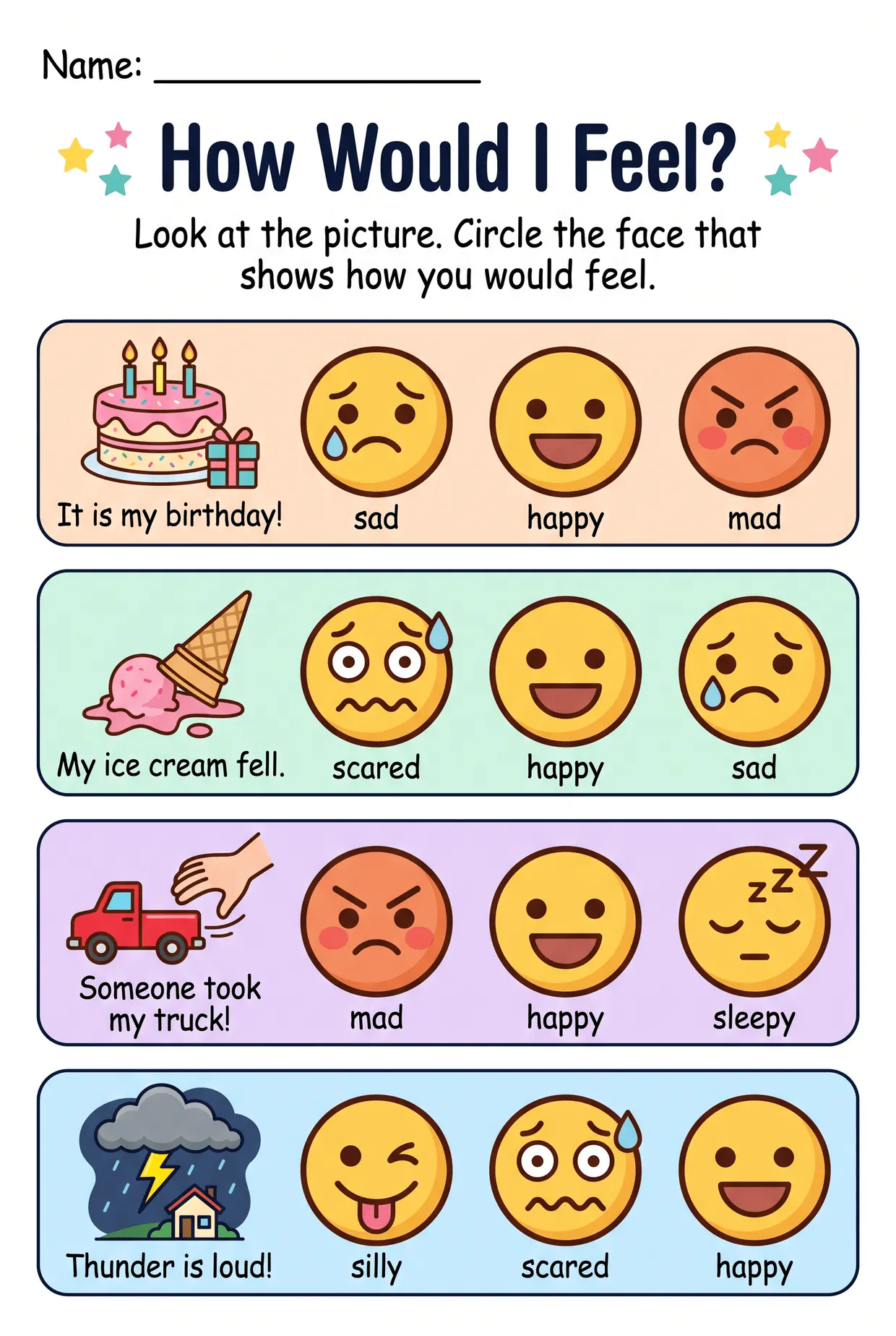 How Would I Feel? Preschool Emotions Worksheet worksheet preview