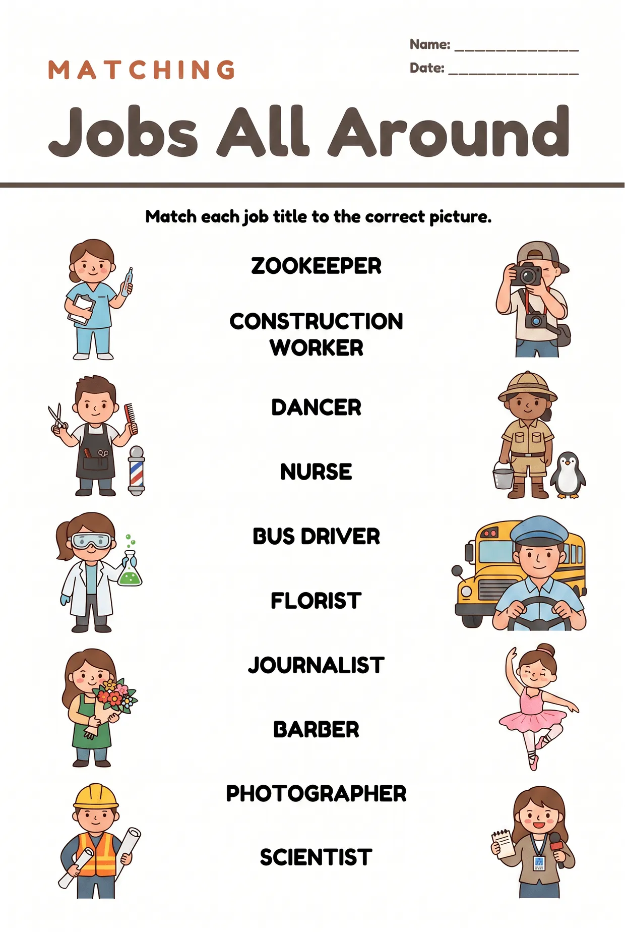 Jobs All Around Matching Worksheet, page 1 preview