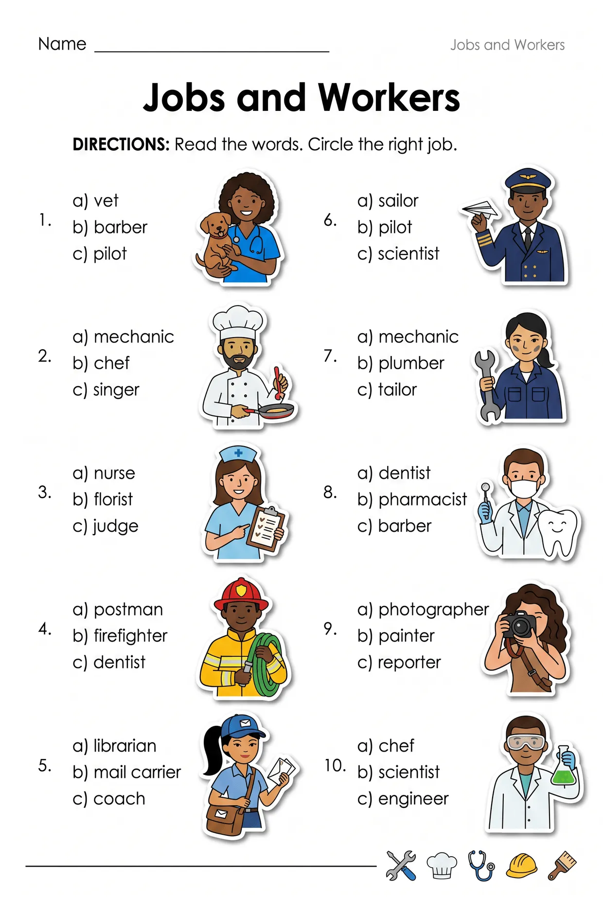 Jobs and Workers: Circle the Right Job worksheet preview