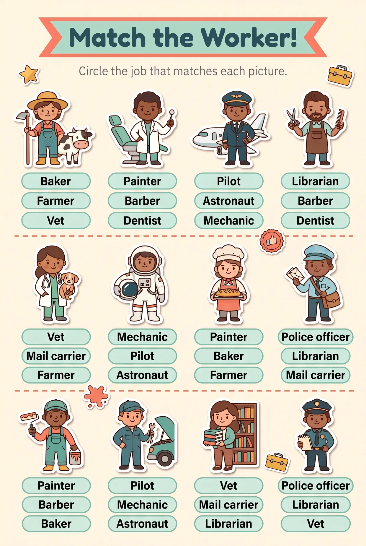 Match the Worker! Circle the Job, page 1 preview
