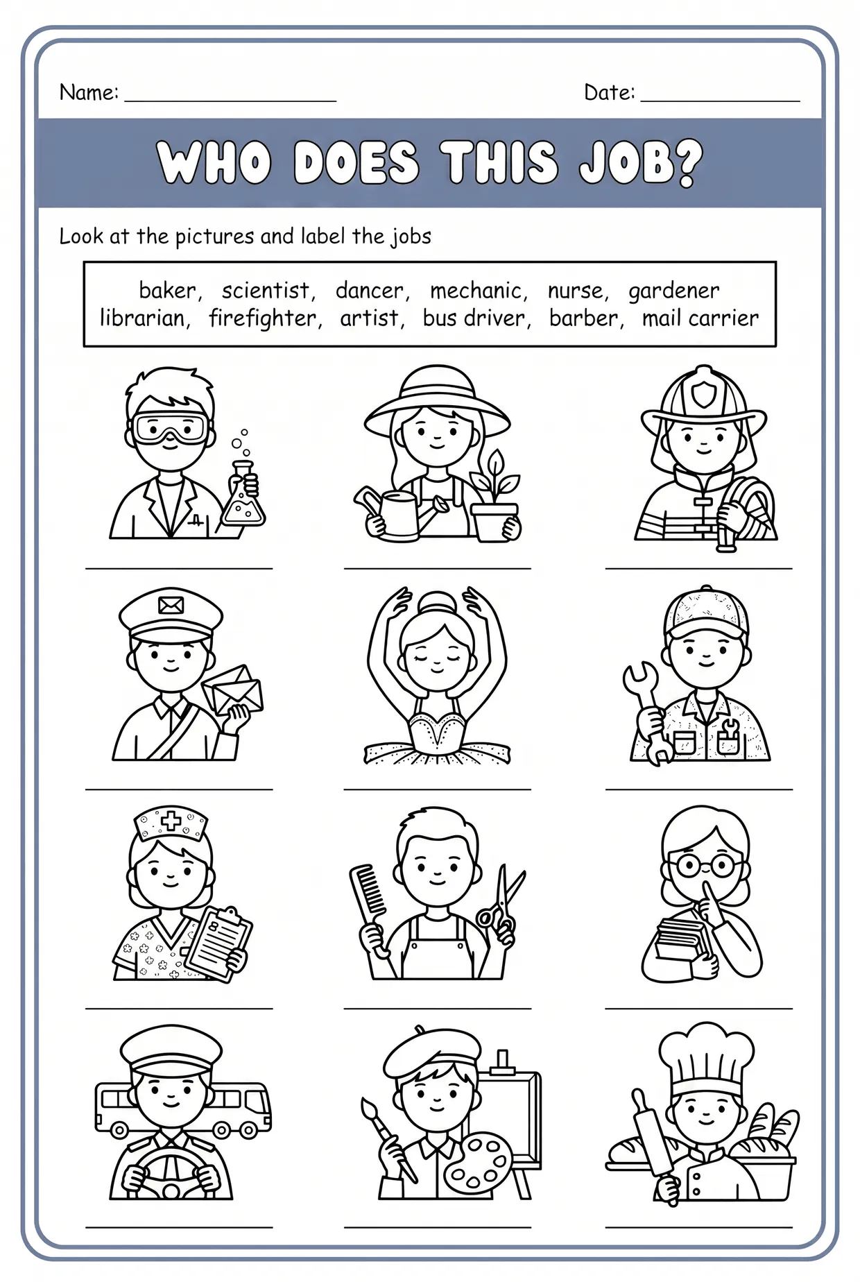 Who Does This Job? Label the Jobs (Word Bank), page 1 preview