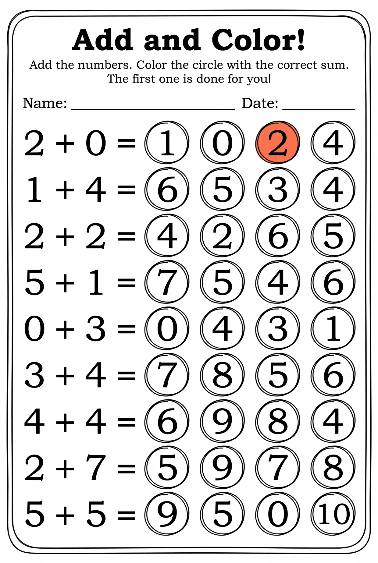 Add and Color: Kindergarten Addition Worksheet, page 1 preview