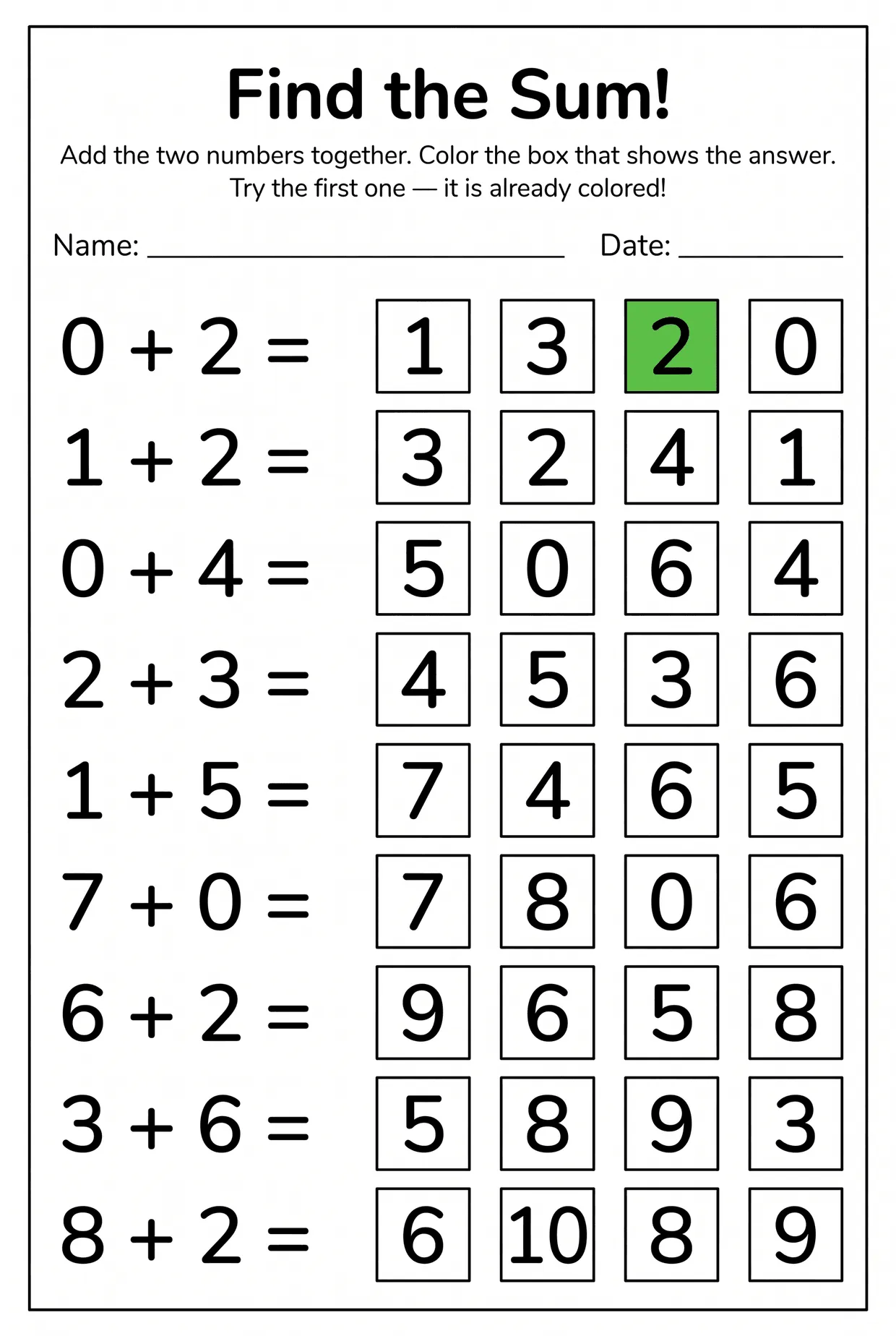 Find the Sum: Kindergarten Addition Worksheet worksheet preview