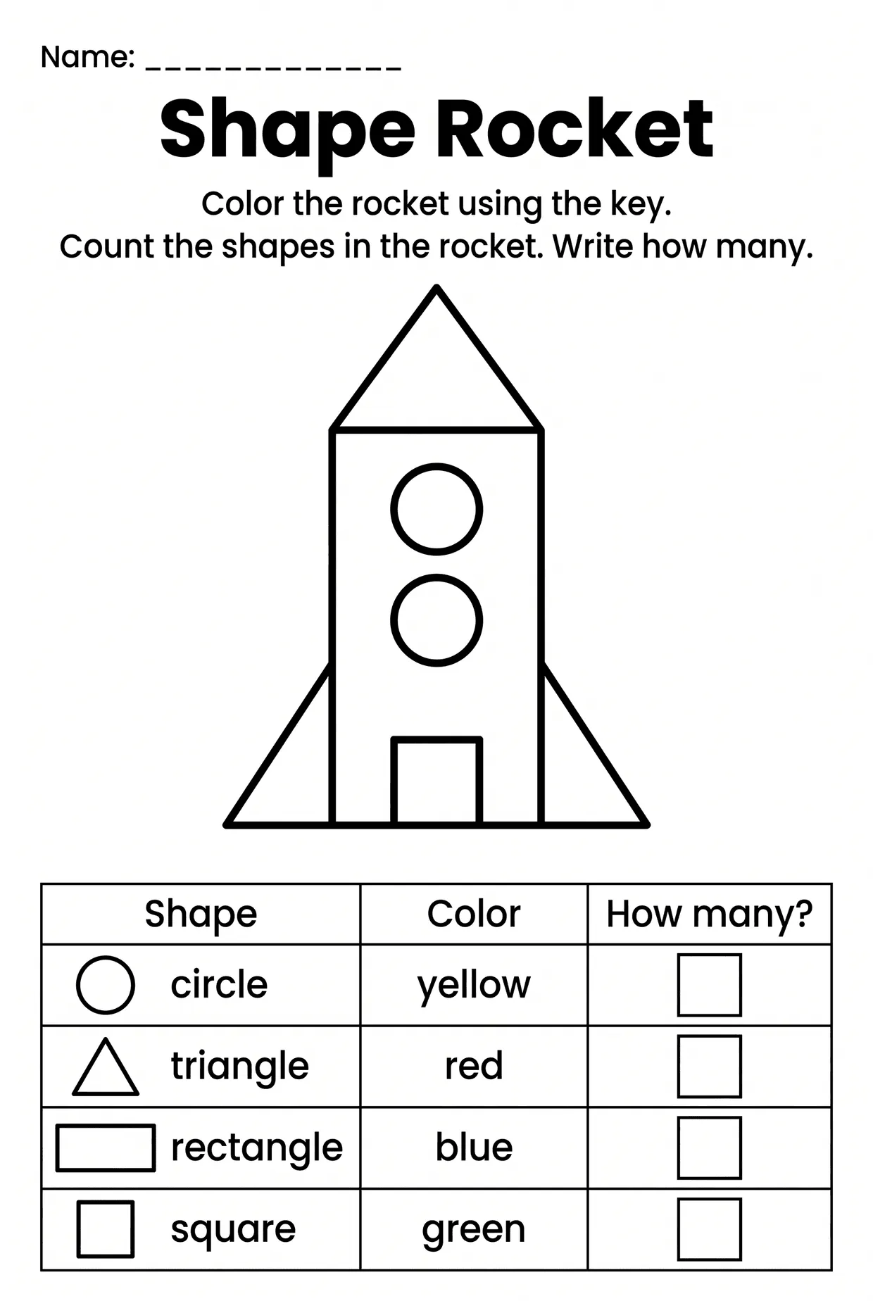 Shape Rocket Kindergarten Shapes Worksheet, page 1 preview