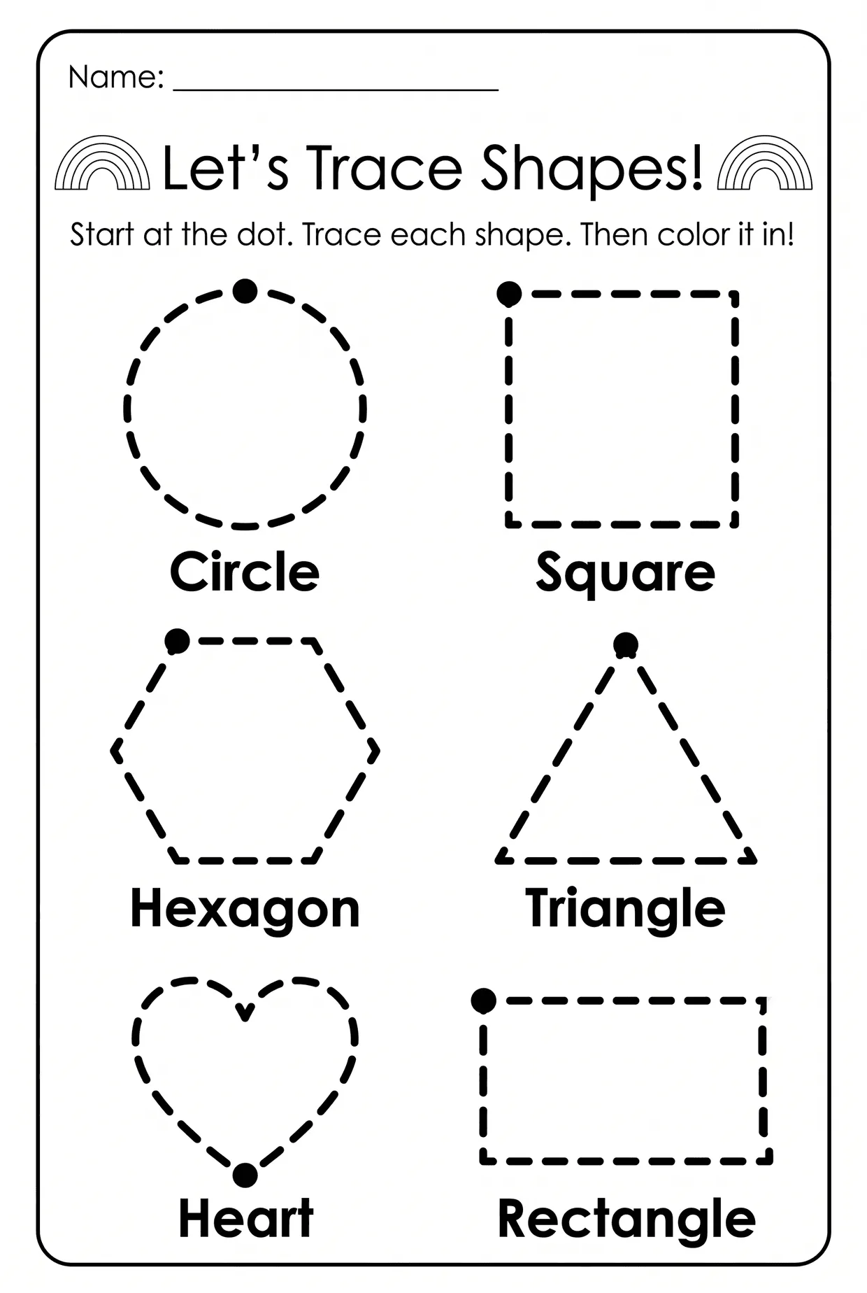 Let's Trace Shapes: Kindergarten Shape Tracing Worksheet, page 1 preview
