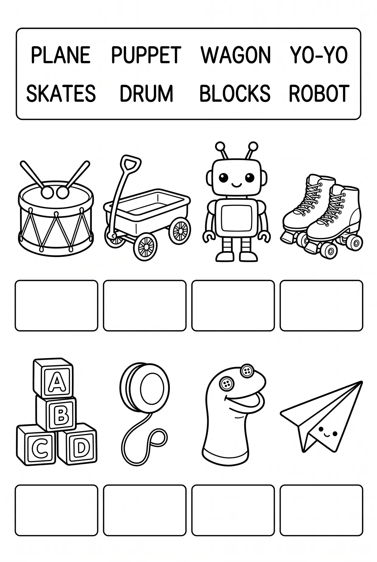 Label the Toys: Word Bank Toys Worksheet, page 1 preview
