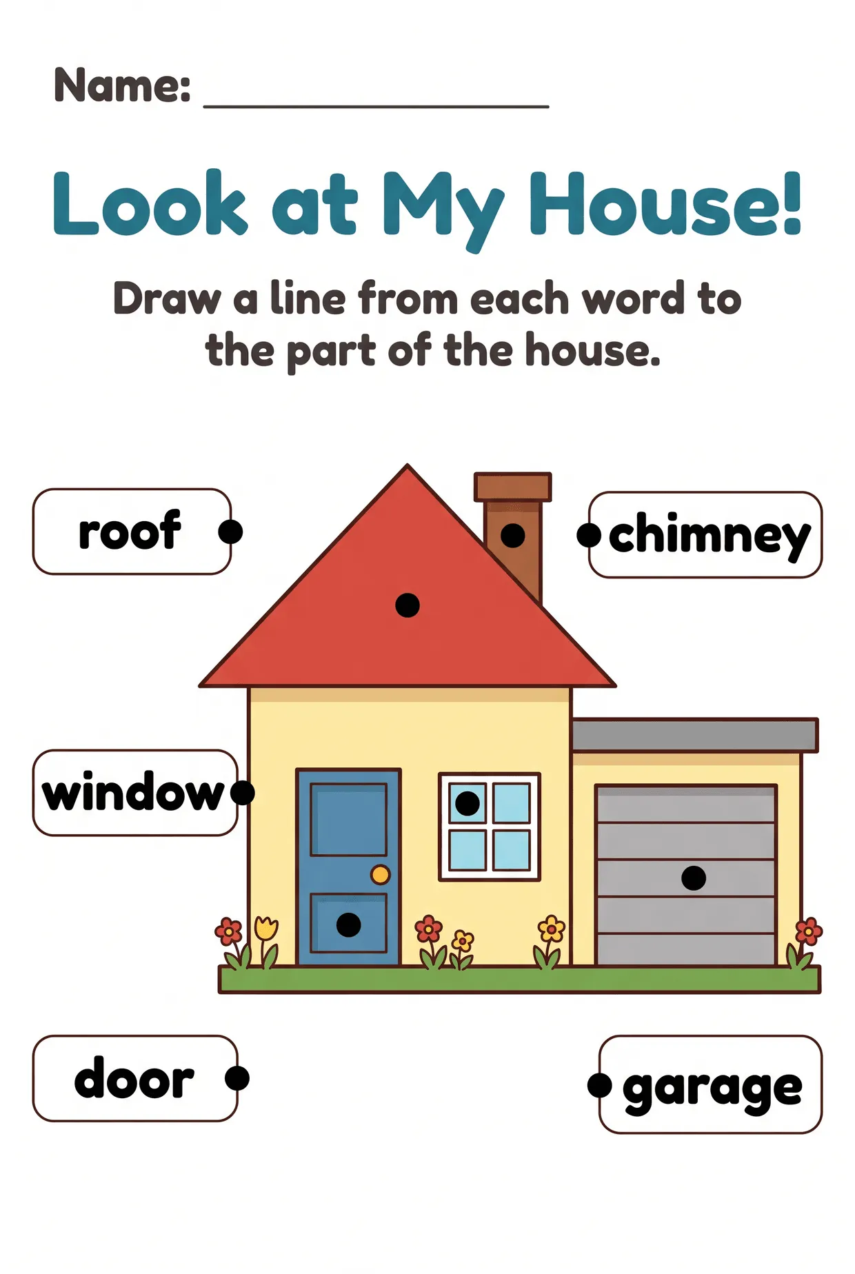 Label the Parts of the House Worksheet for Kindergarten worksheet preview
