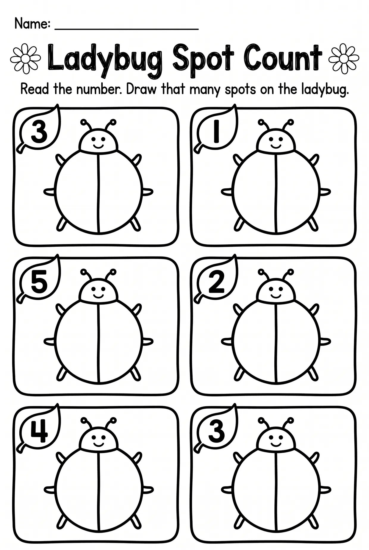 Ladybug Spots Counting Worksheet for Preschool, page 1 preview