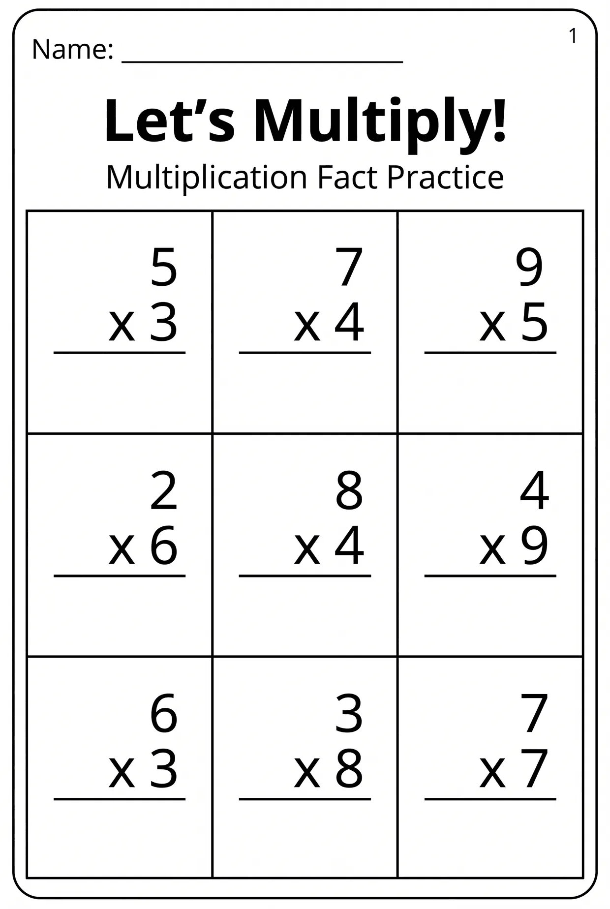 Let's Multiply: Single-Digit Multiplication Worksheet, page 1 preview