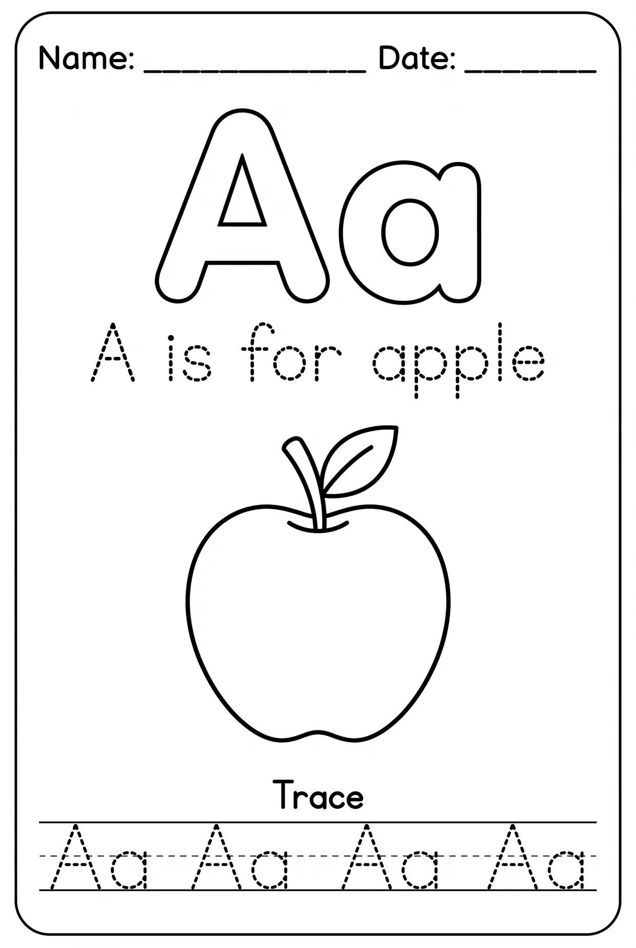 Letter A Tracing Alphabet Worksheet: A Is for Apple worksheet preview
