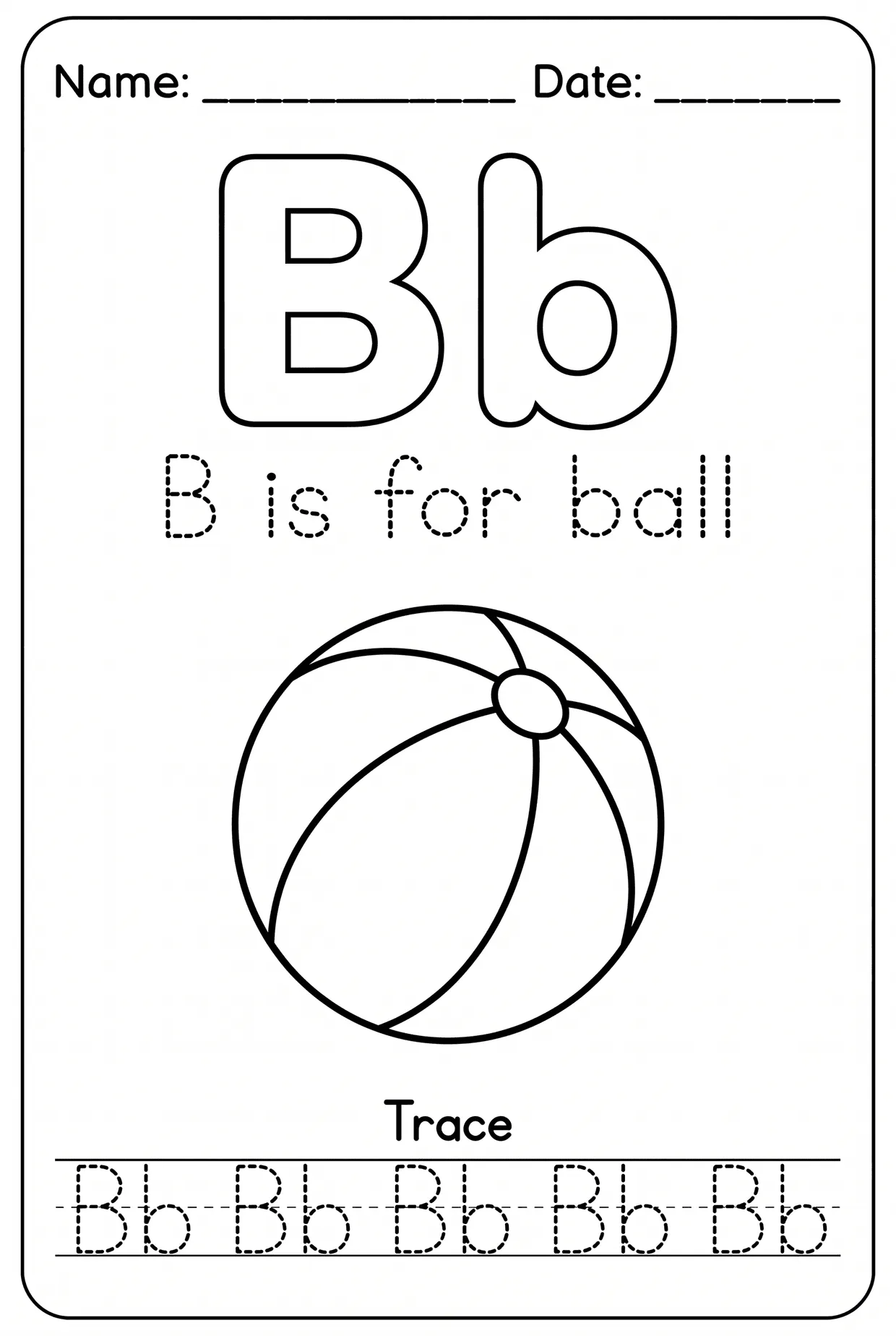 Letter B Tracing Alphabet Worksheet: B Is for Ball worksheet preview