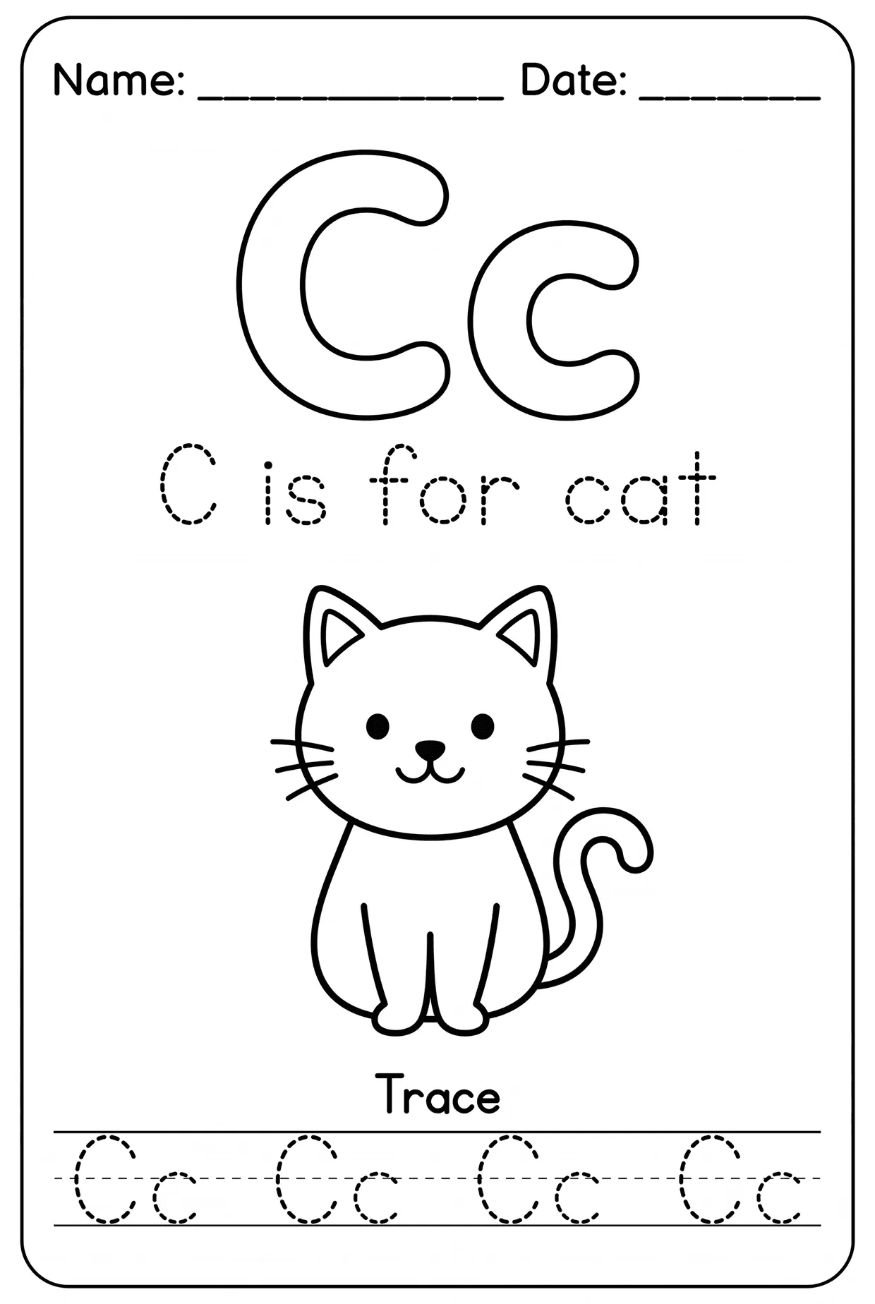 Letter C Tracing Alphabet Worksheet: C Is for Cat worksheet preview