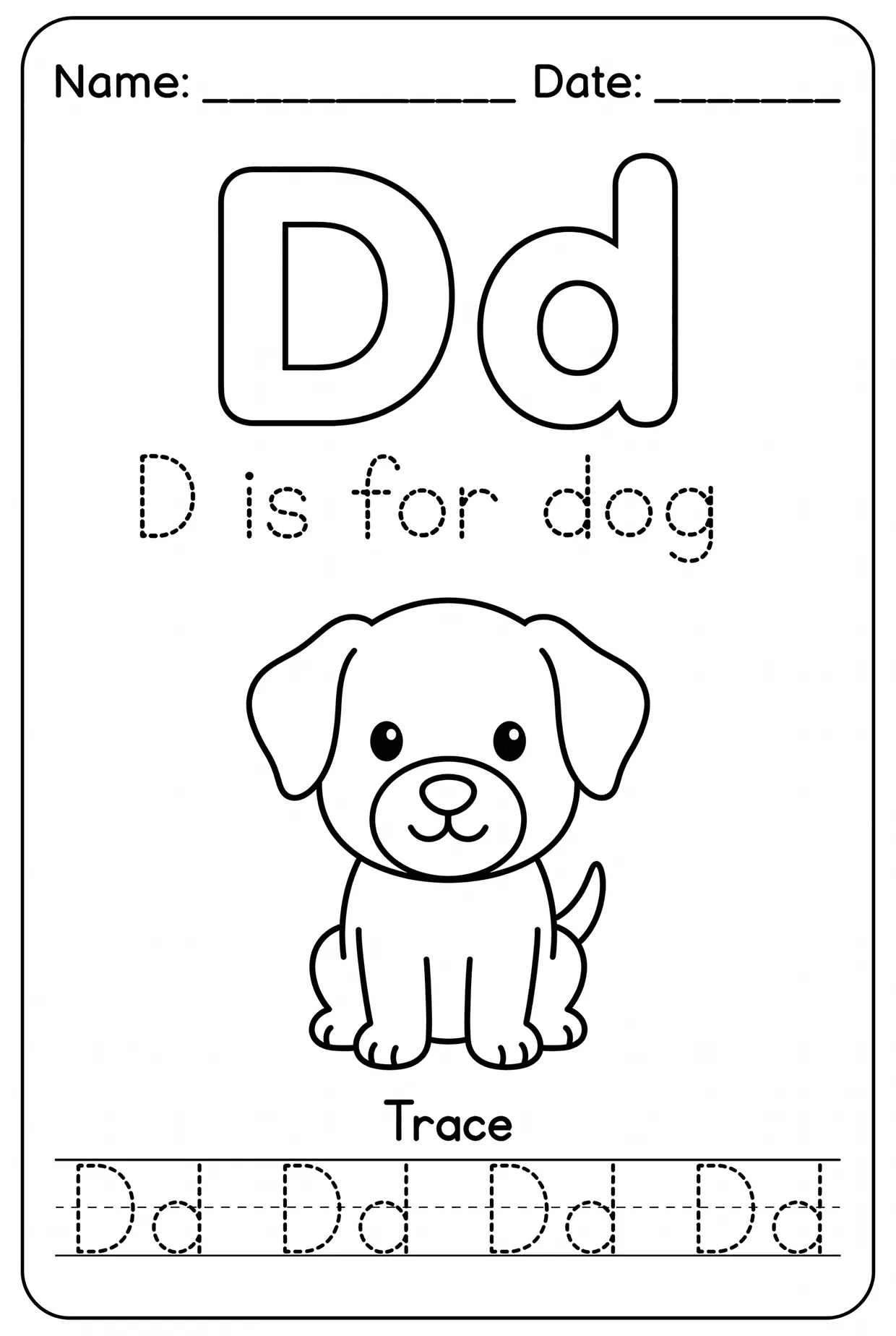 Letter D Tracing Alphabet Worksheet: D Is for Dog worksheet preview