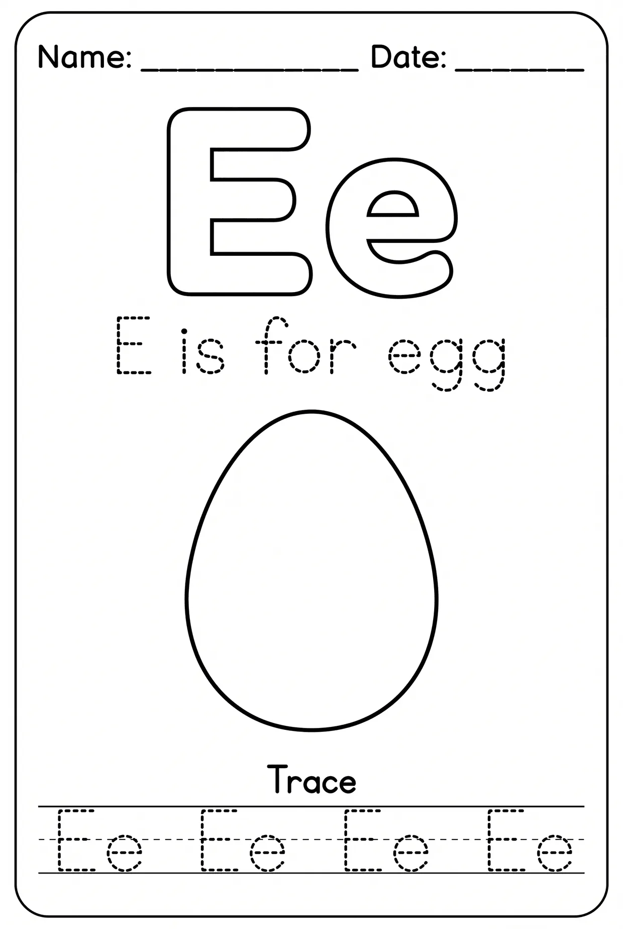 Letter E Tracing Alphabet Worksheet: E Is for Egg worksheet preview