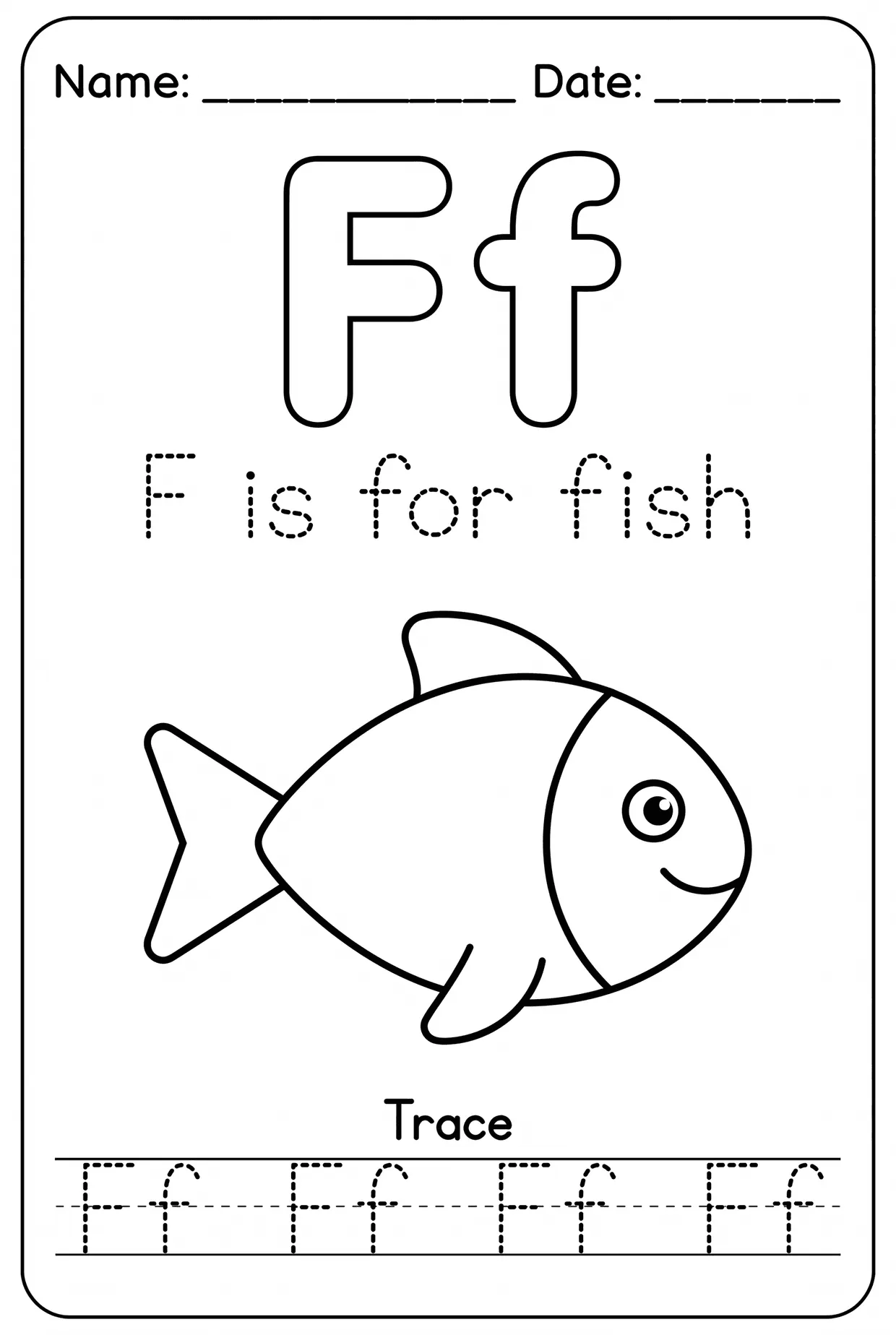 Letter F Tracing Alphabet Worksheet: F Is for Fish worksheet preview