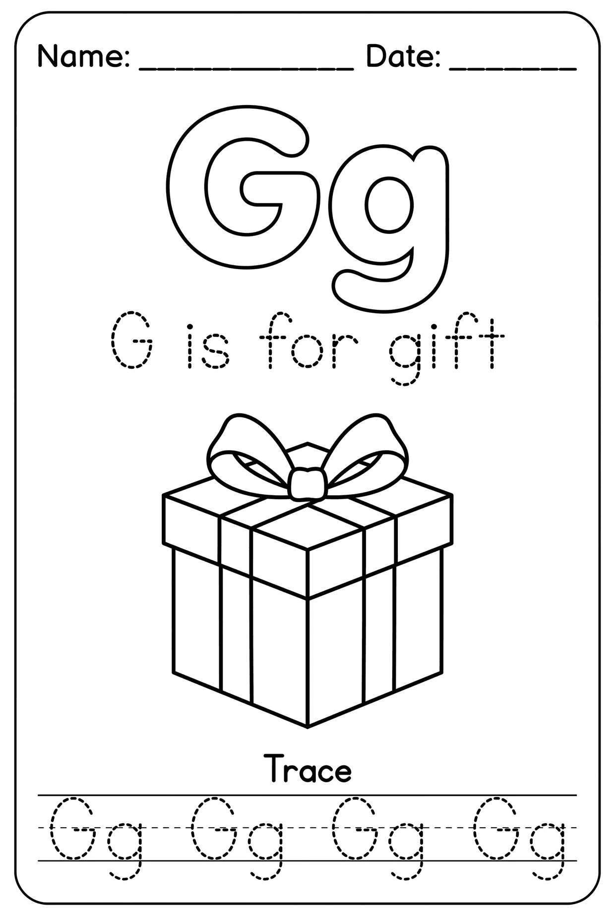Letter G Tracing Alphabet Worksheet: G Is for Gift worksheet preview