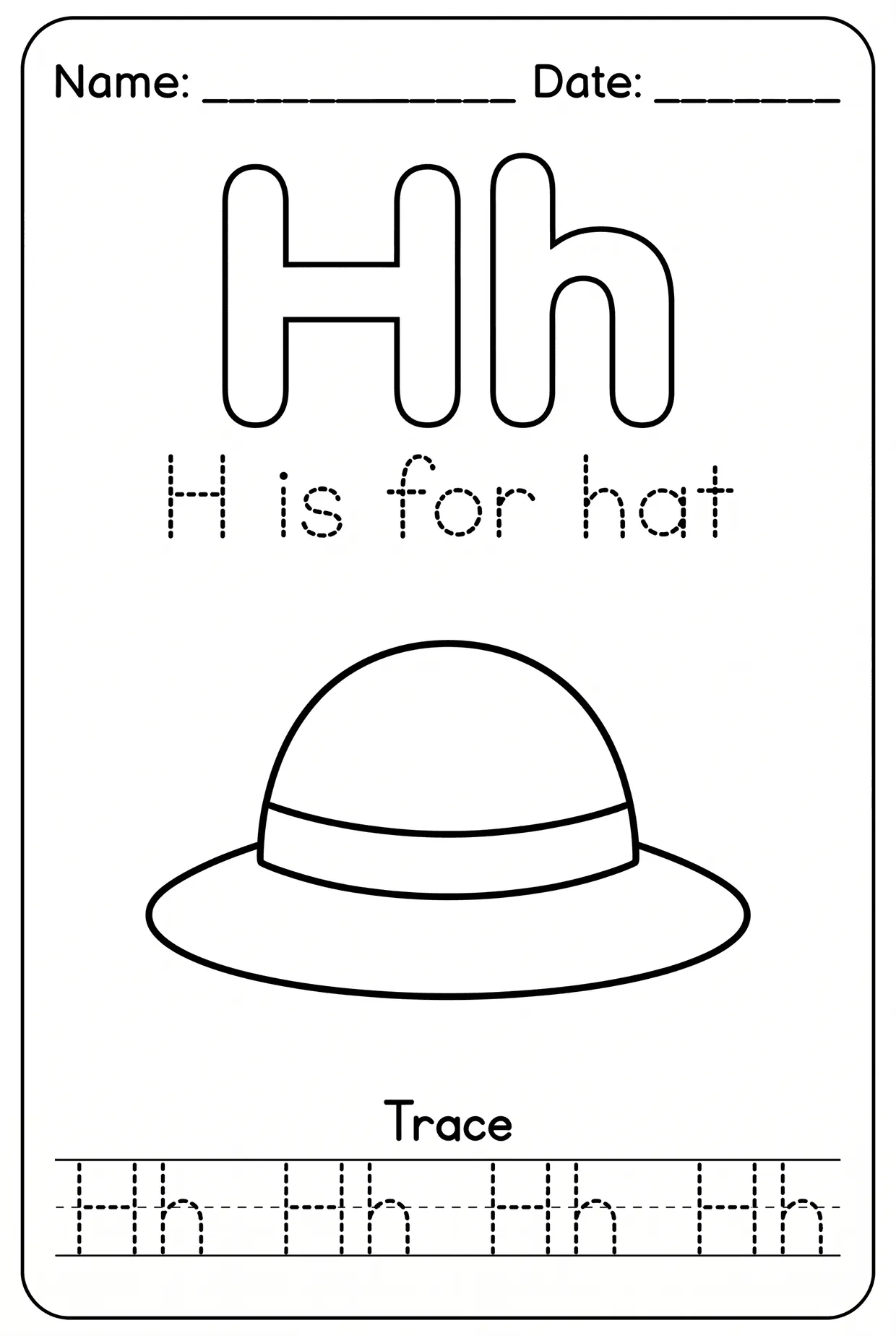 Letter H Tracing Alphabet Worksheet: H Is for Hat worksheet preview
