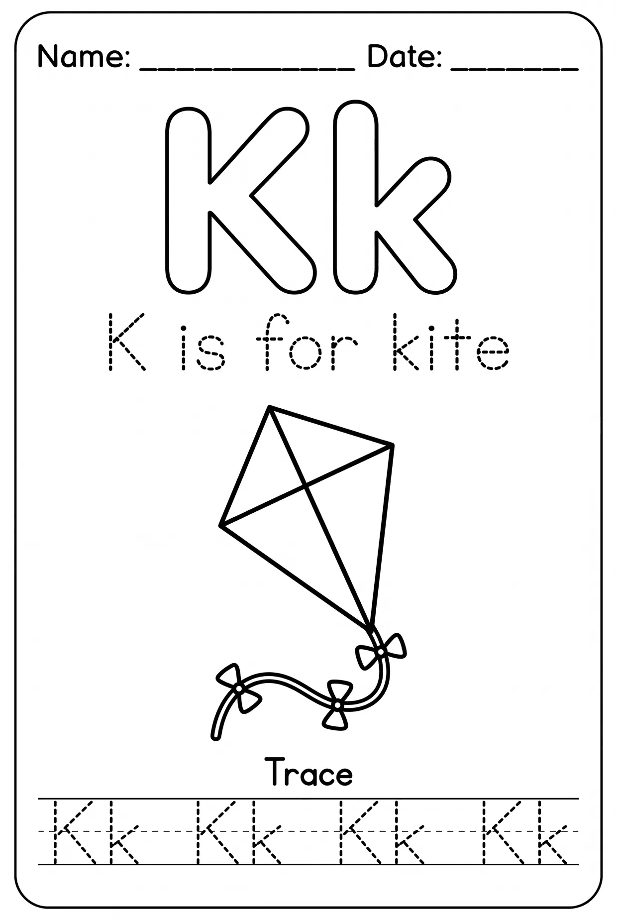 Letter K Tracing Alphabet Worksheet: K Is for Kite worksheet preview