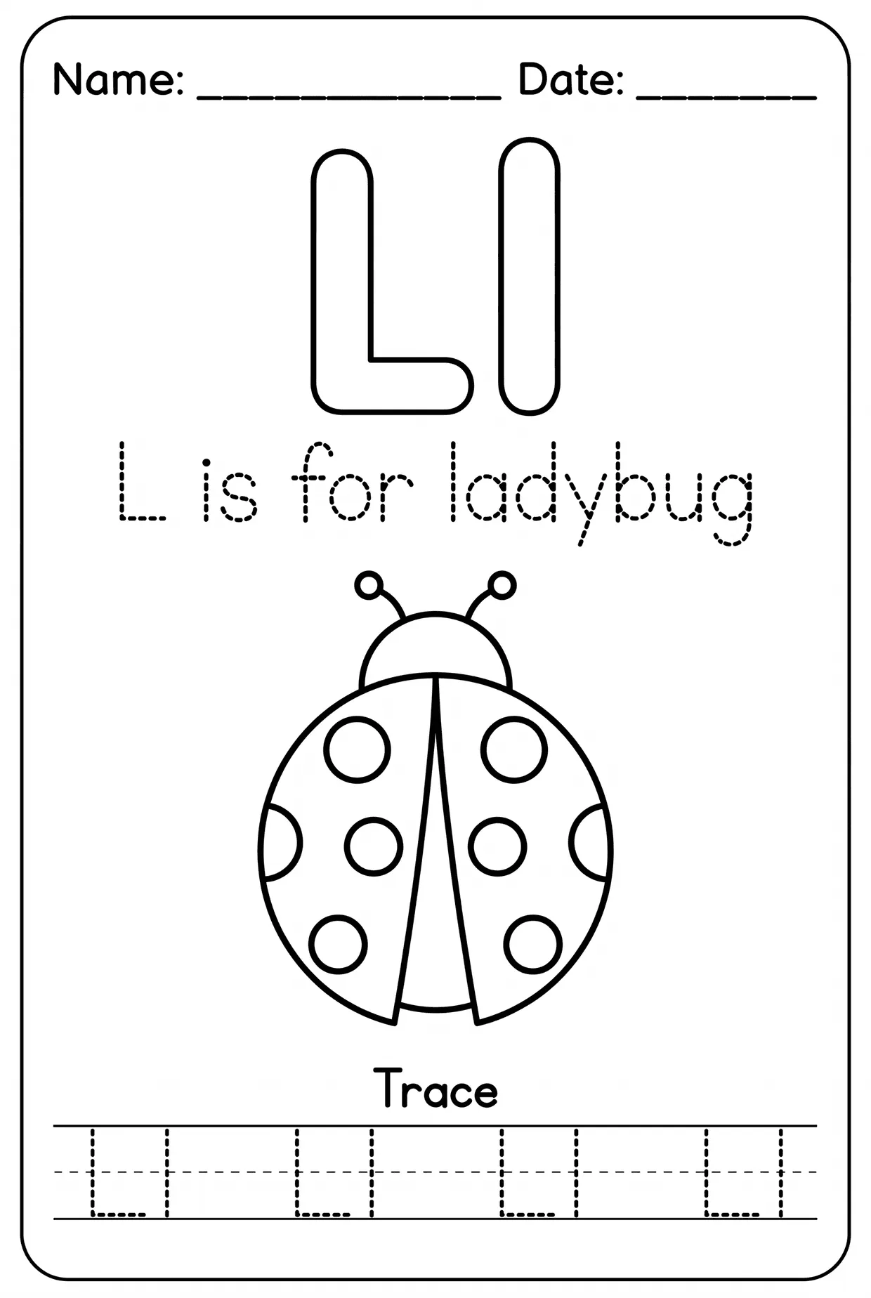 Letter L Tracing Alphabet Worksheet: L Is for Ladybug worksheet preview