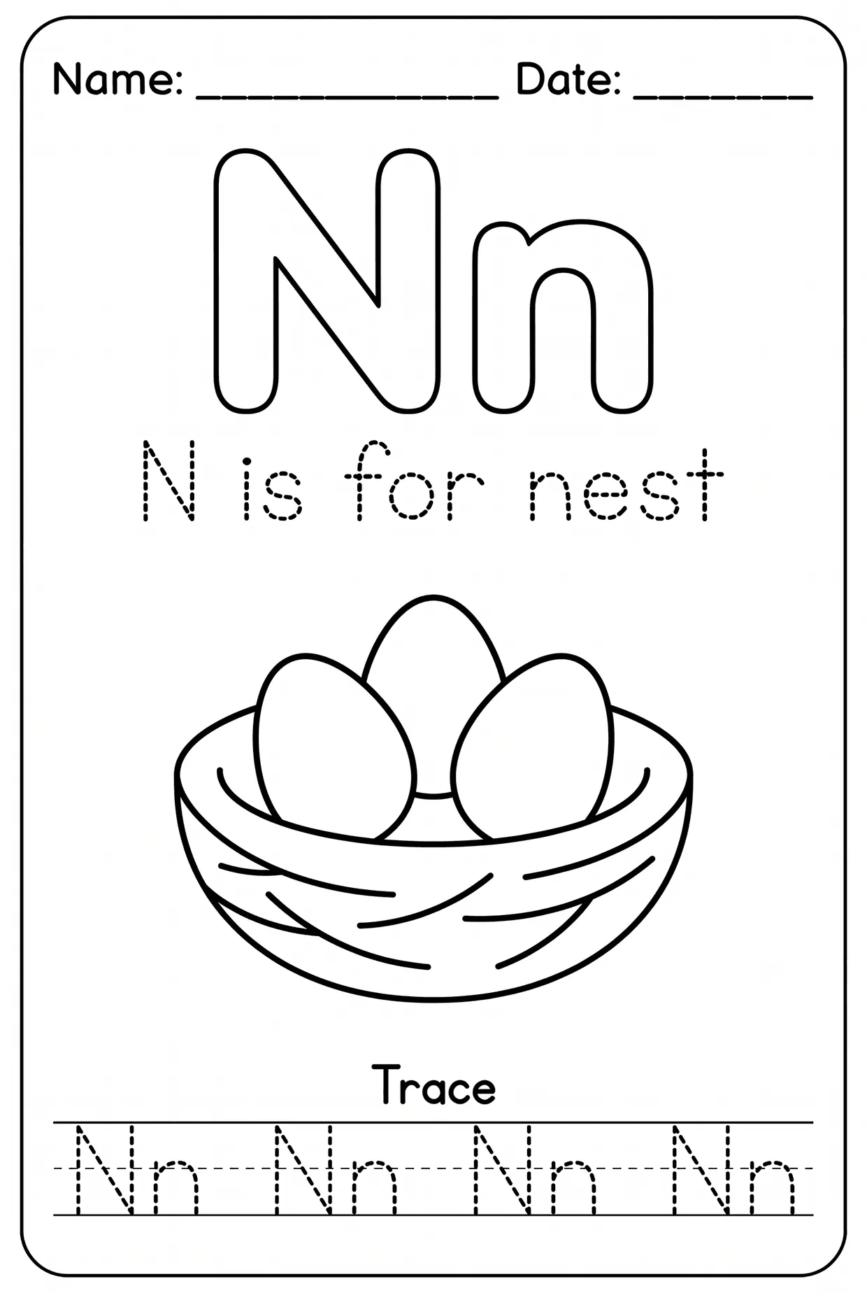 Letter N Tracing Alphabet Worksheet: N Is for Nest worksheet preview