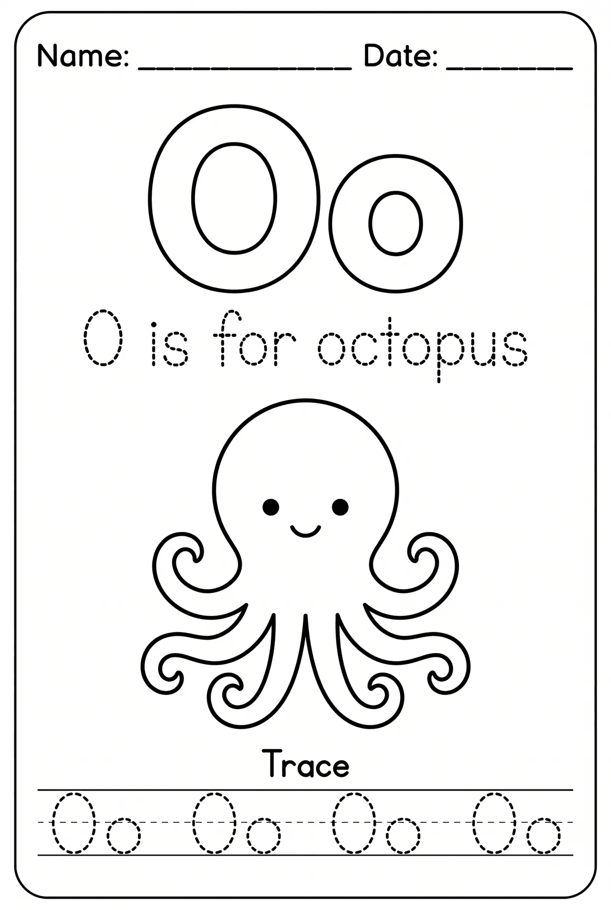 Letter O Tracing Alphabet Worksheet: O Is for Octopus worksheet preview