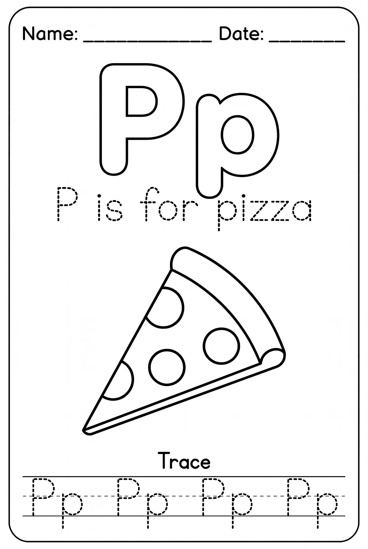 Letter P Tracing Alphabet Worksheet: P Is for Pizza worksheet preview