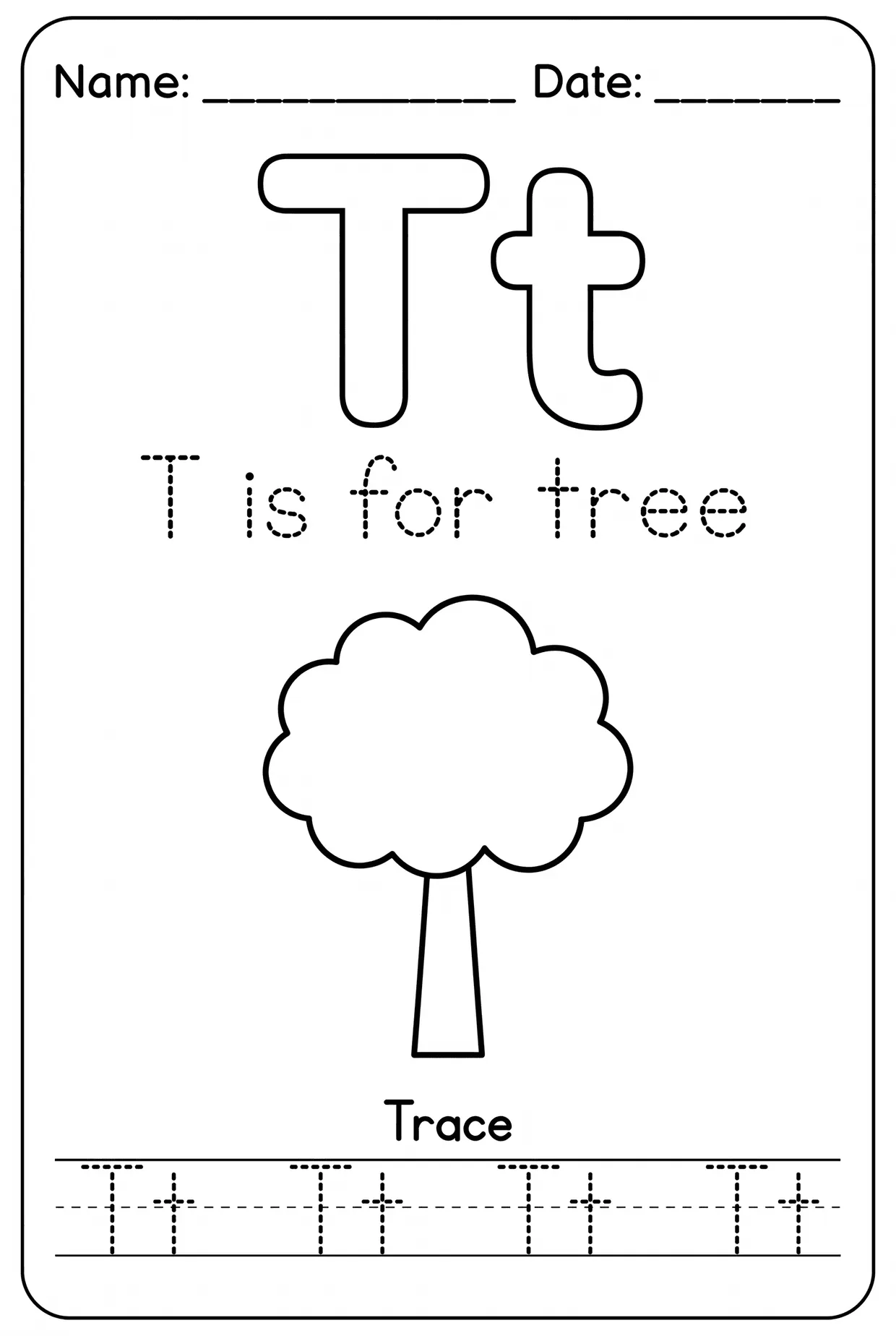 Letter T Tracing Alphabet Worksheet: T Is for Tree worksheet preview
