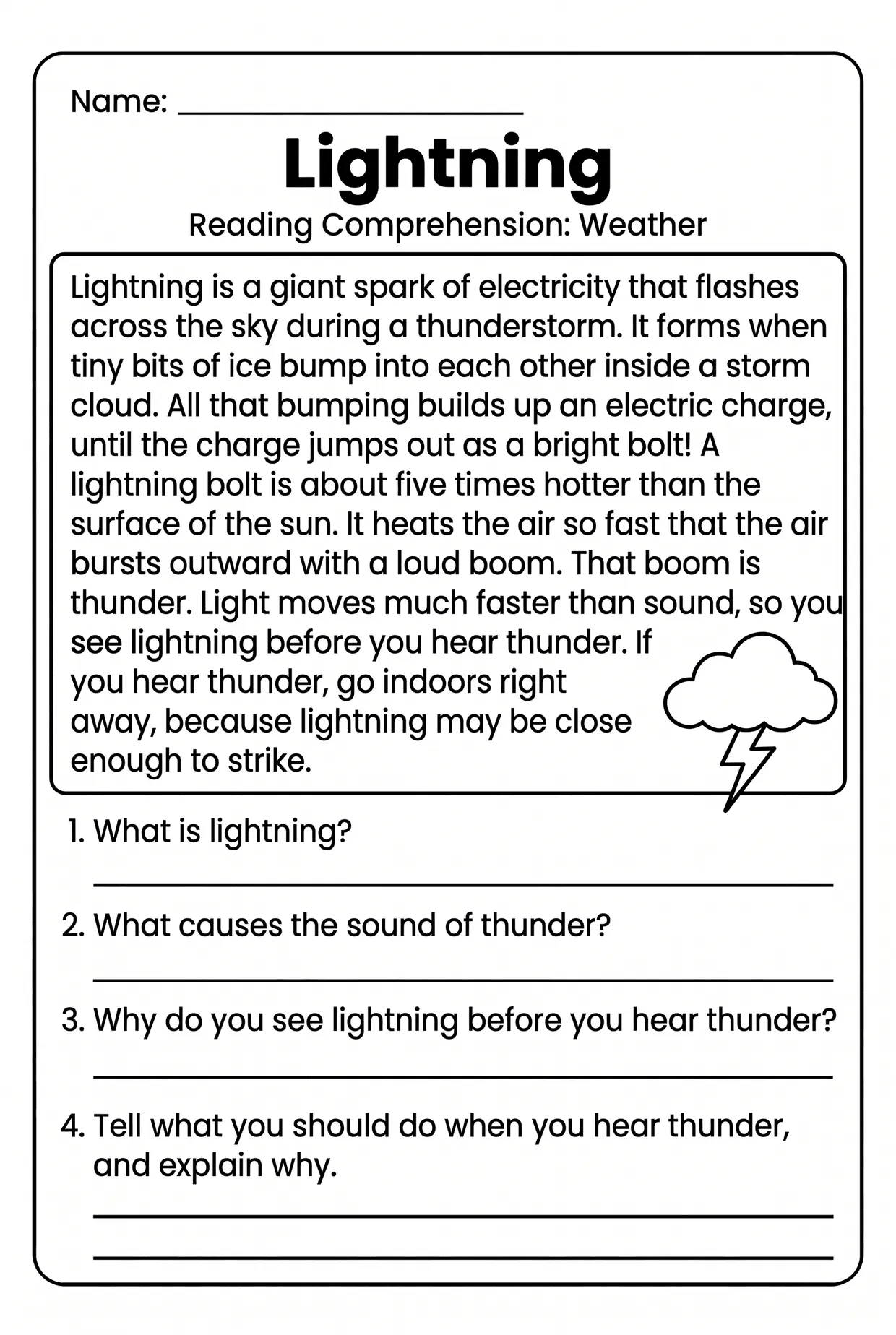 Lightning 3rd Grade Nonfiction Reading Comprehension, page 1 preview