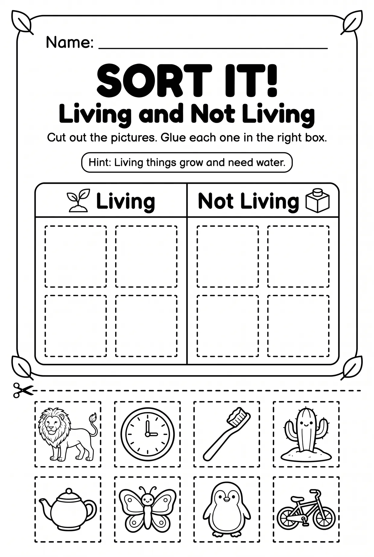 Sort It! Living and Non Living Things Worksheet, page 1 preview