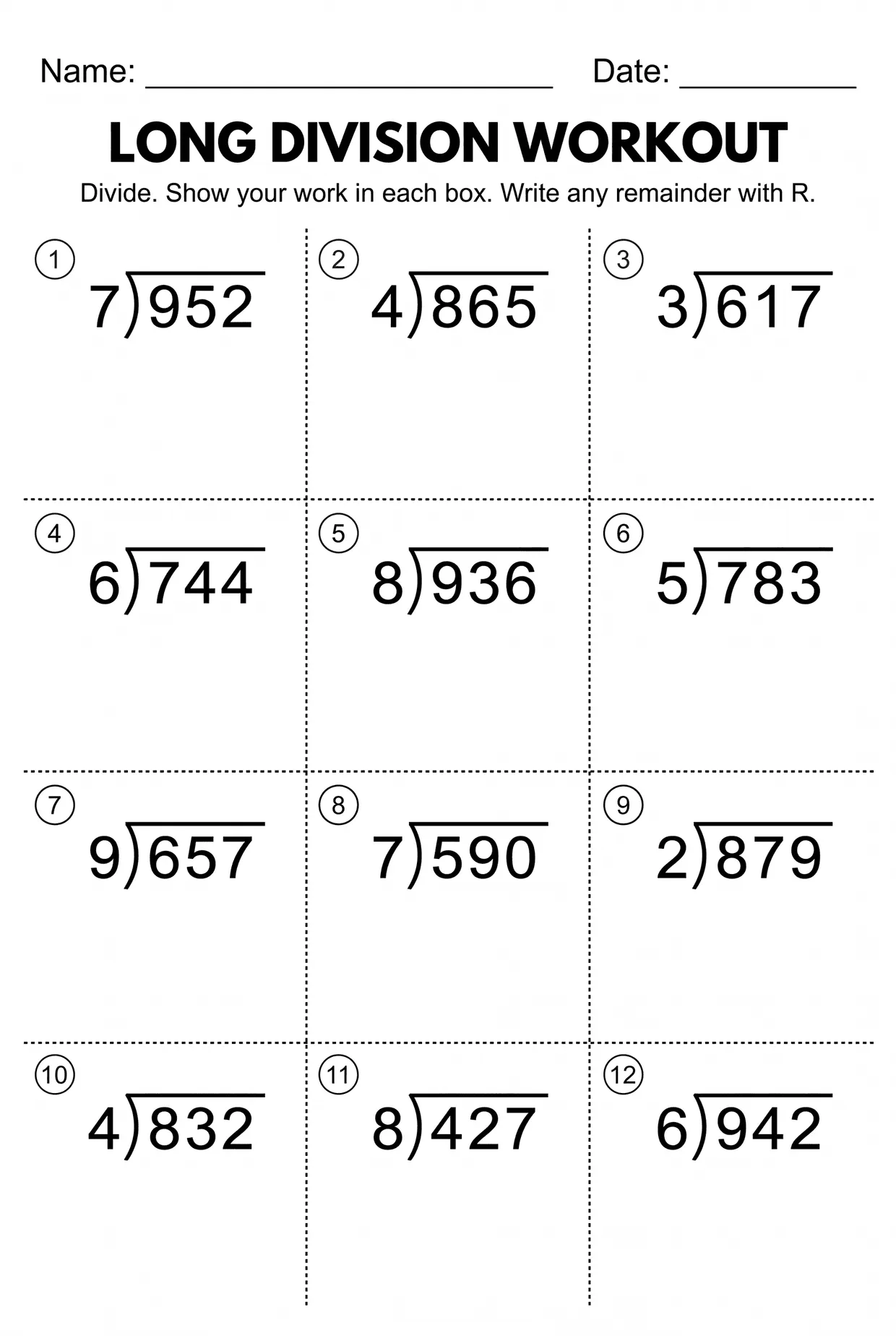 Long Division Workout Worksheet for 4th Grade, page 1 preview
