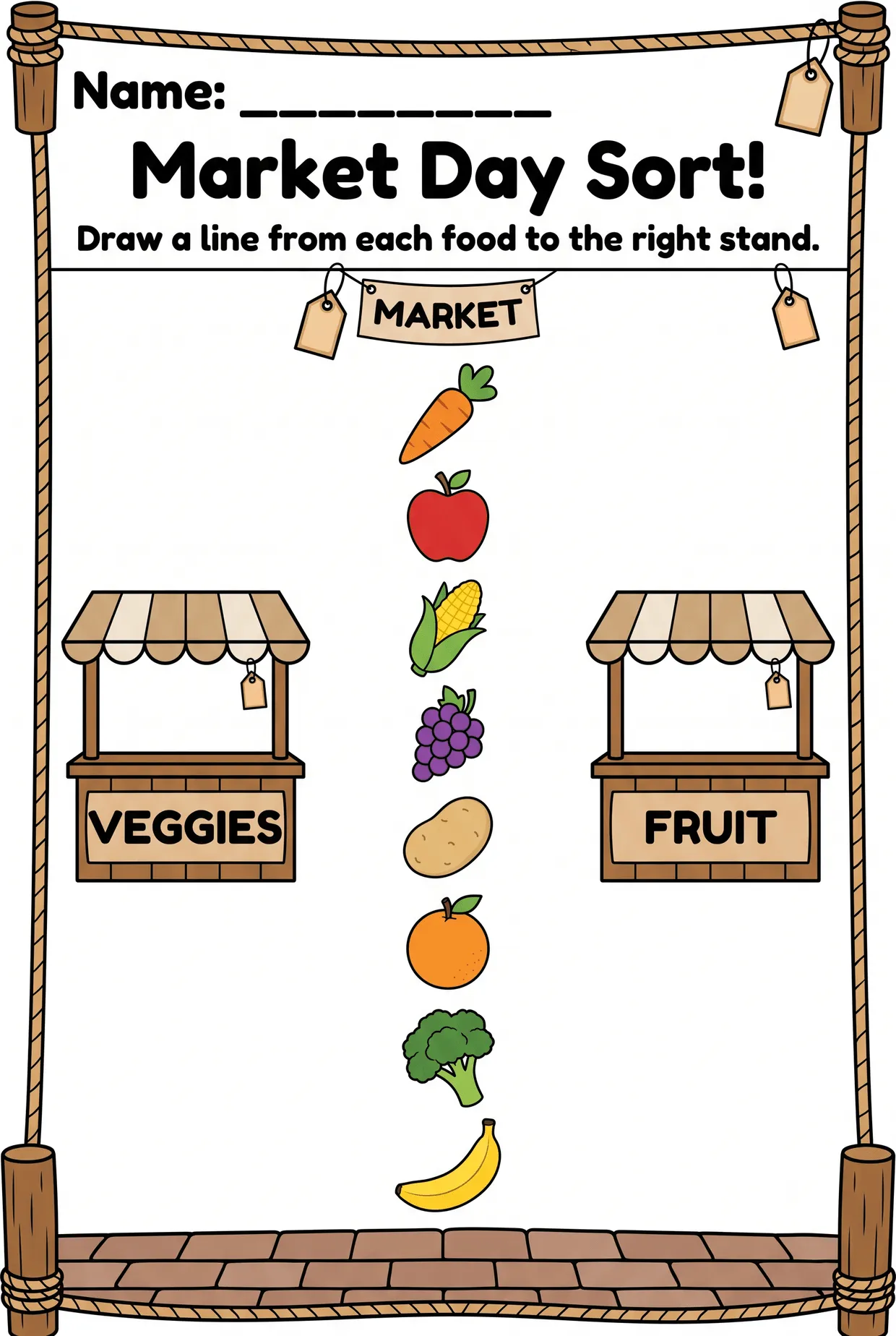 Market Day Fruits and Vegetables Sorting Worksheet, page 1 preview