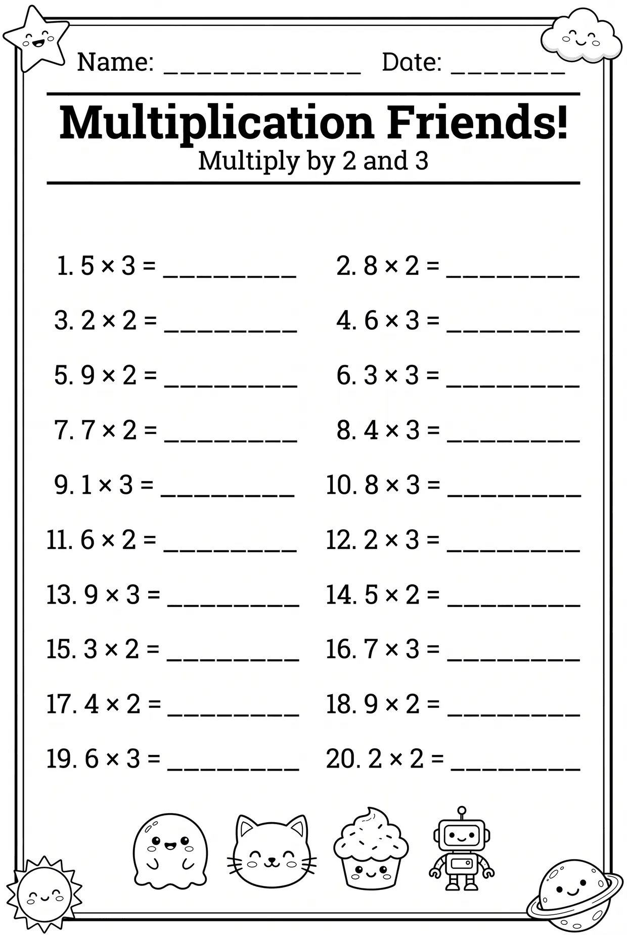 Multiplication Friends: Multiply by 2 and 3 Worksheet, page 1 preview
