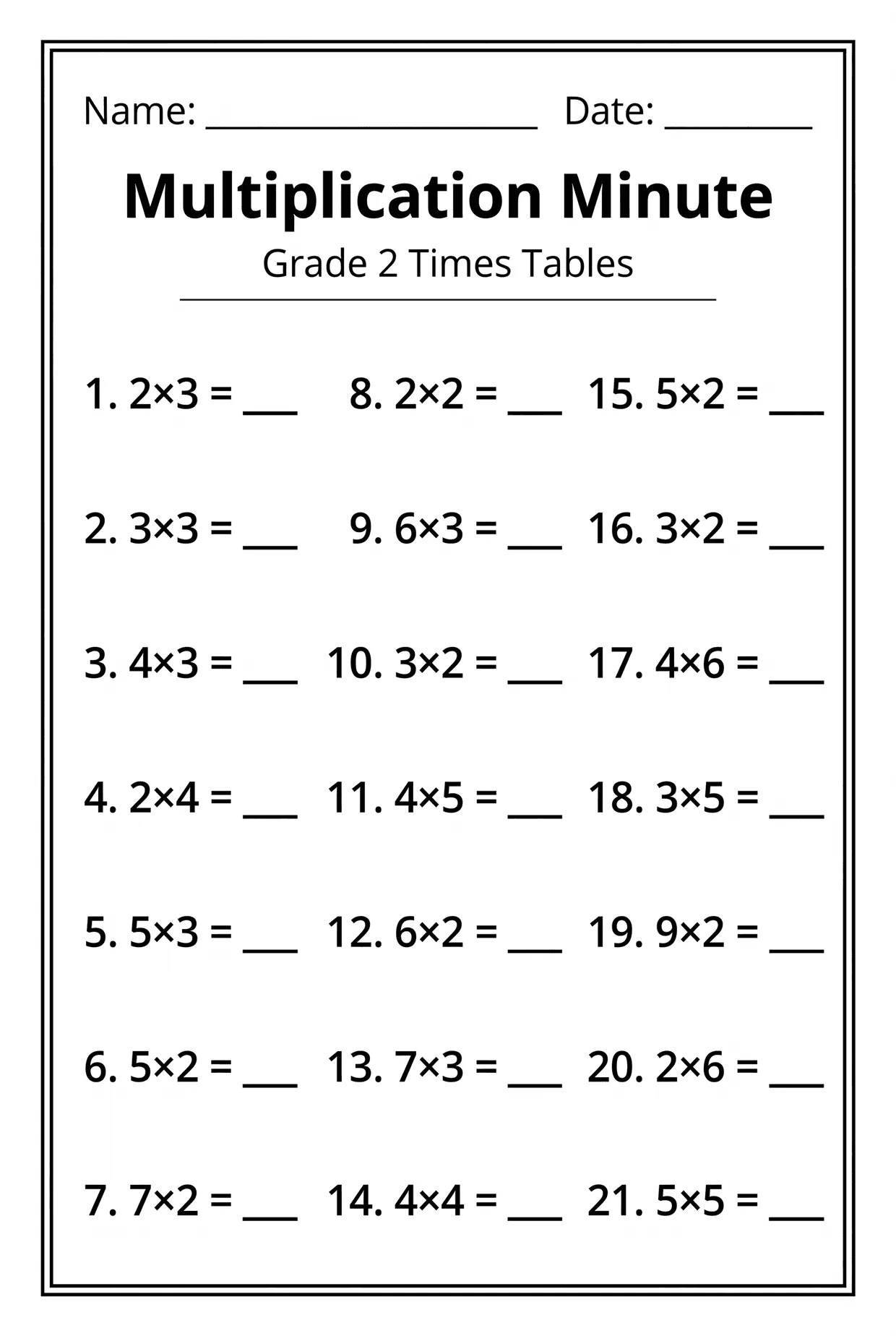 Multiplication Minute: Timed Grade 2 Times Tables, page 1 preview