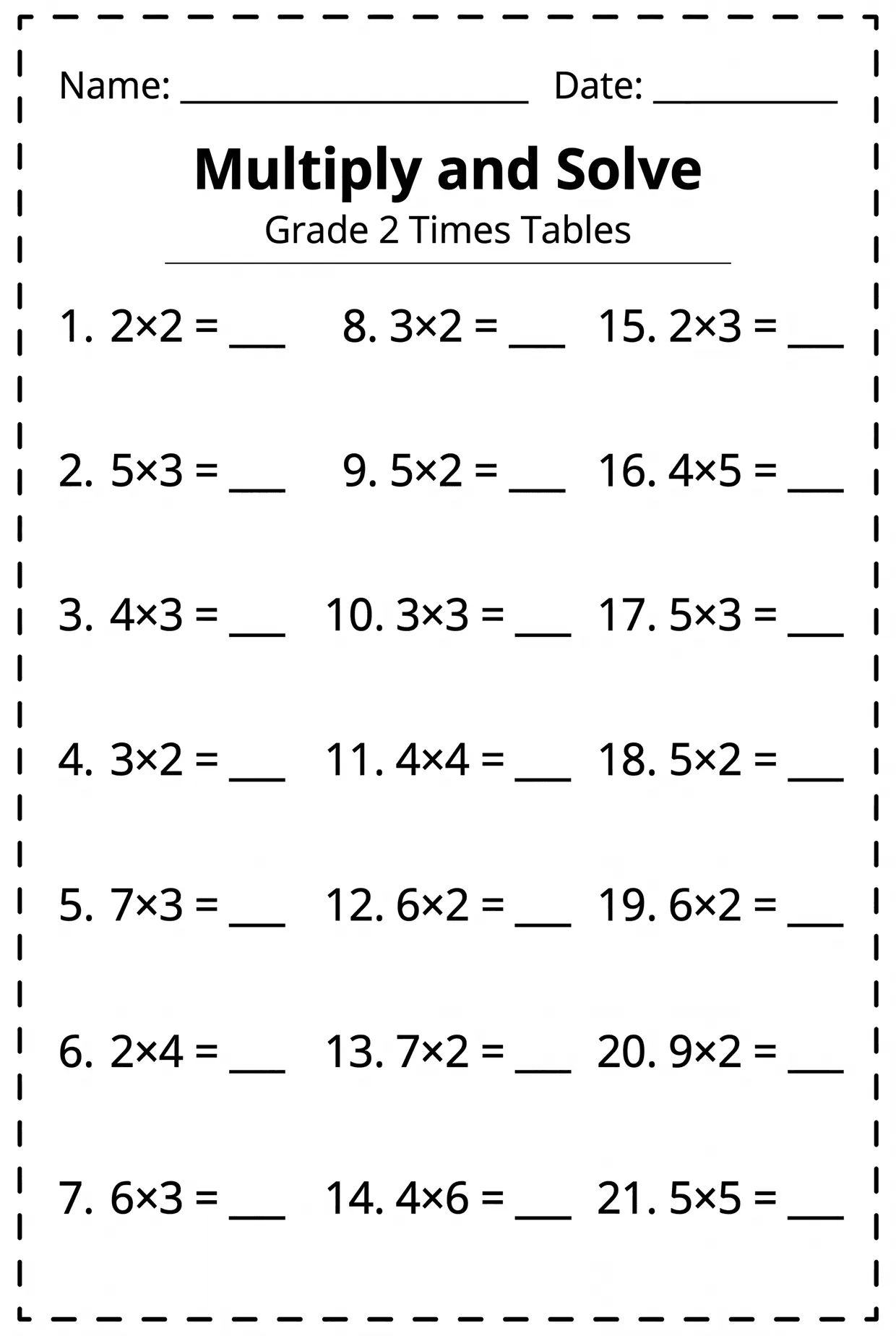 Multiply and Solve: Grade 2 Multiplication Worksheet, page 1 preview