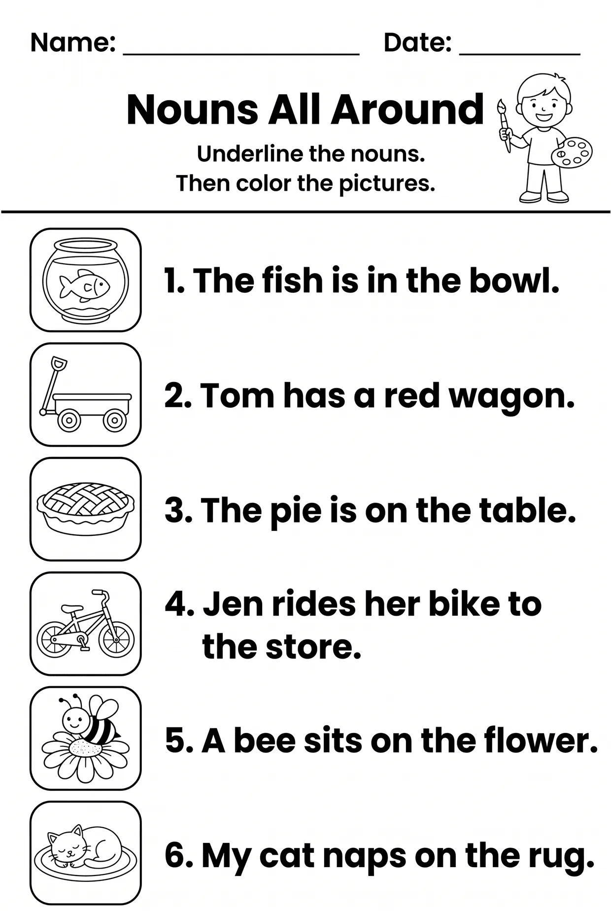 Nouns All Around Picture Sentences Worksheet Grade 1, page 1 preview